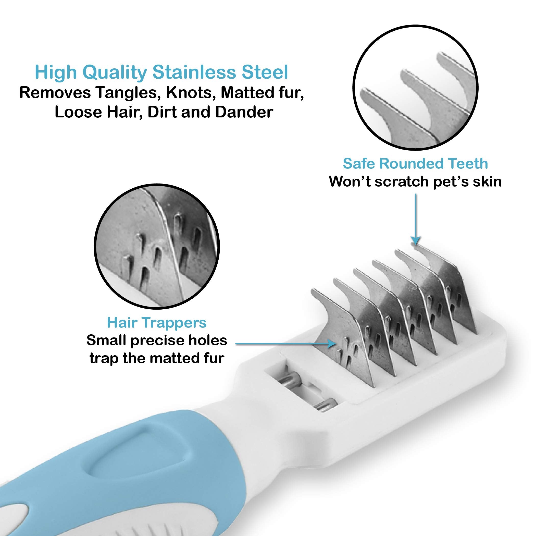 Pets First gros plan dents acier inoxydable pour démêler efficacement