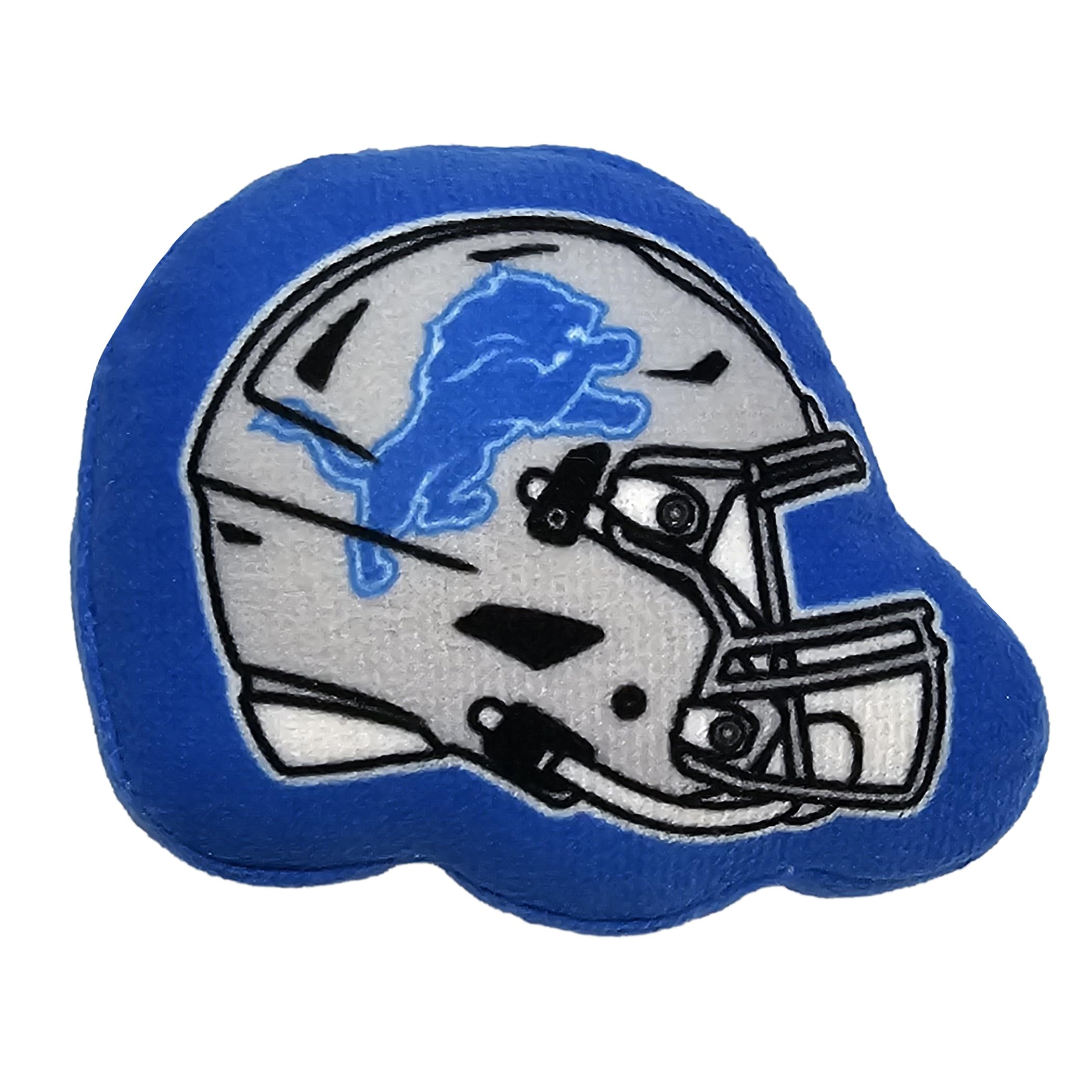 Détail du mini casque Pets First Detroit Lions en peluche, texture douce attrayante