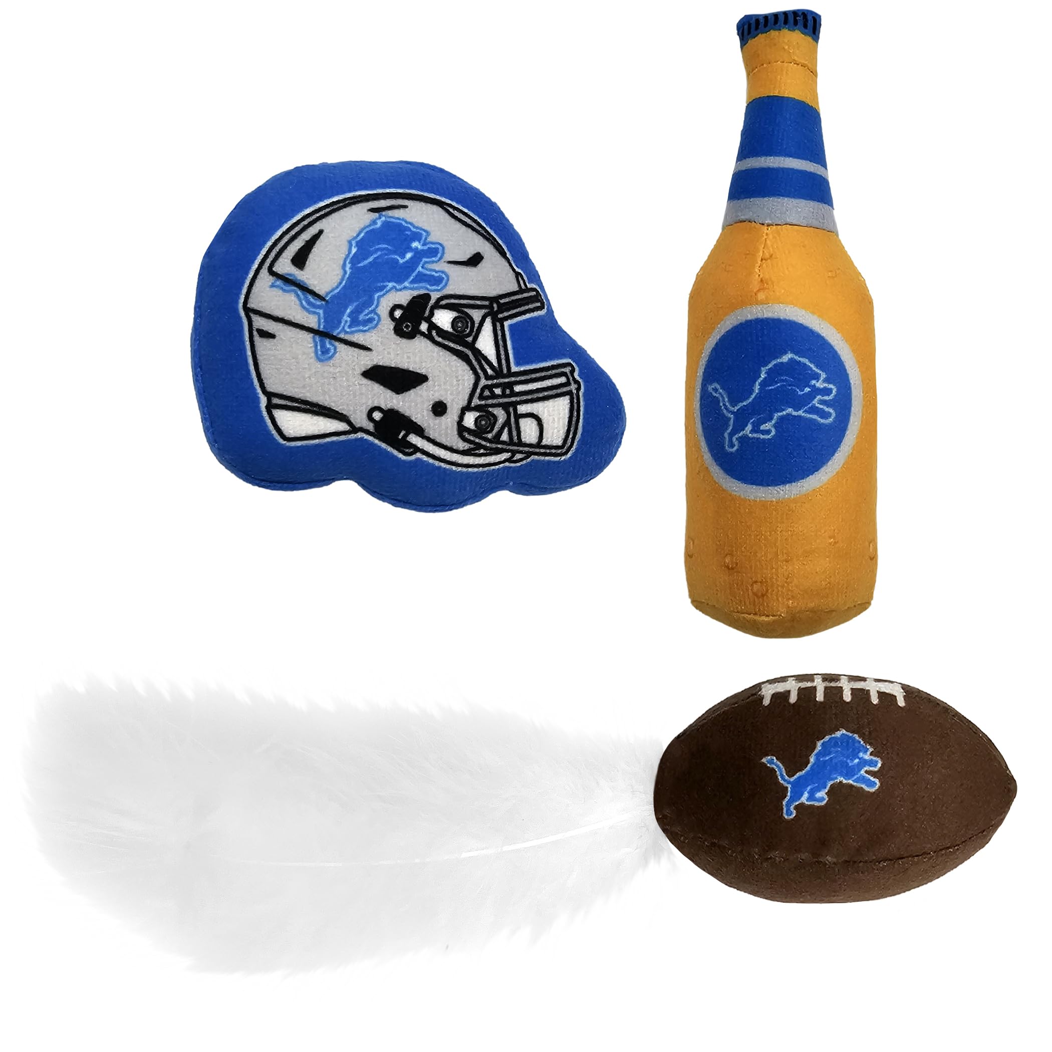 Chat jouant dans un salon avec le coffret Pets First Detroit Lions, activité et amusement