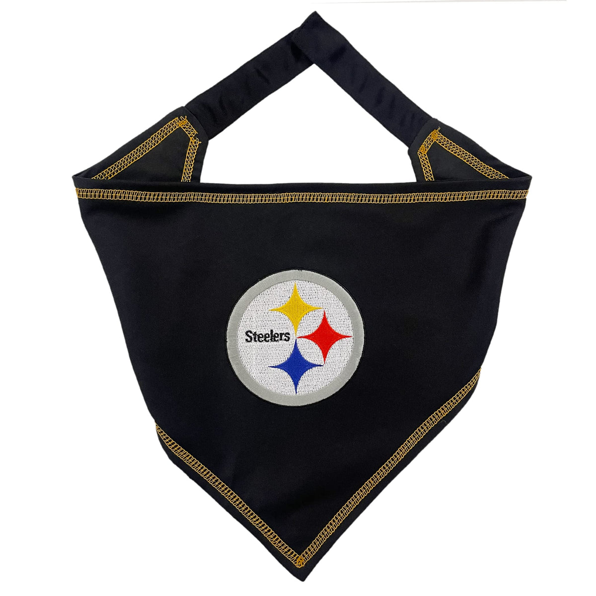 Pets First bandana Pittsburgh Steelers vu de face, montre les couleurs de l'équipe et style