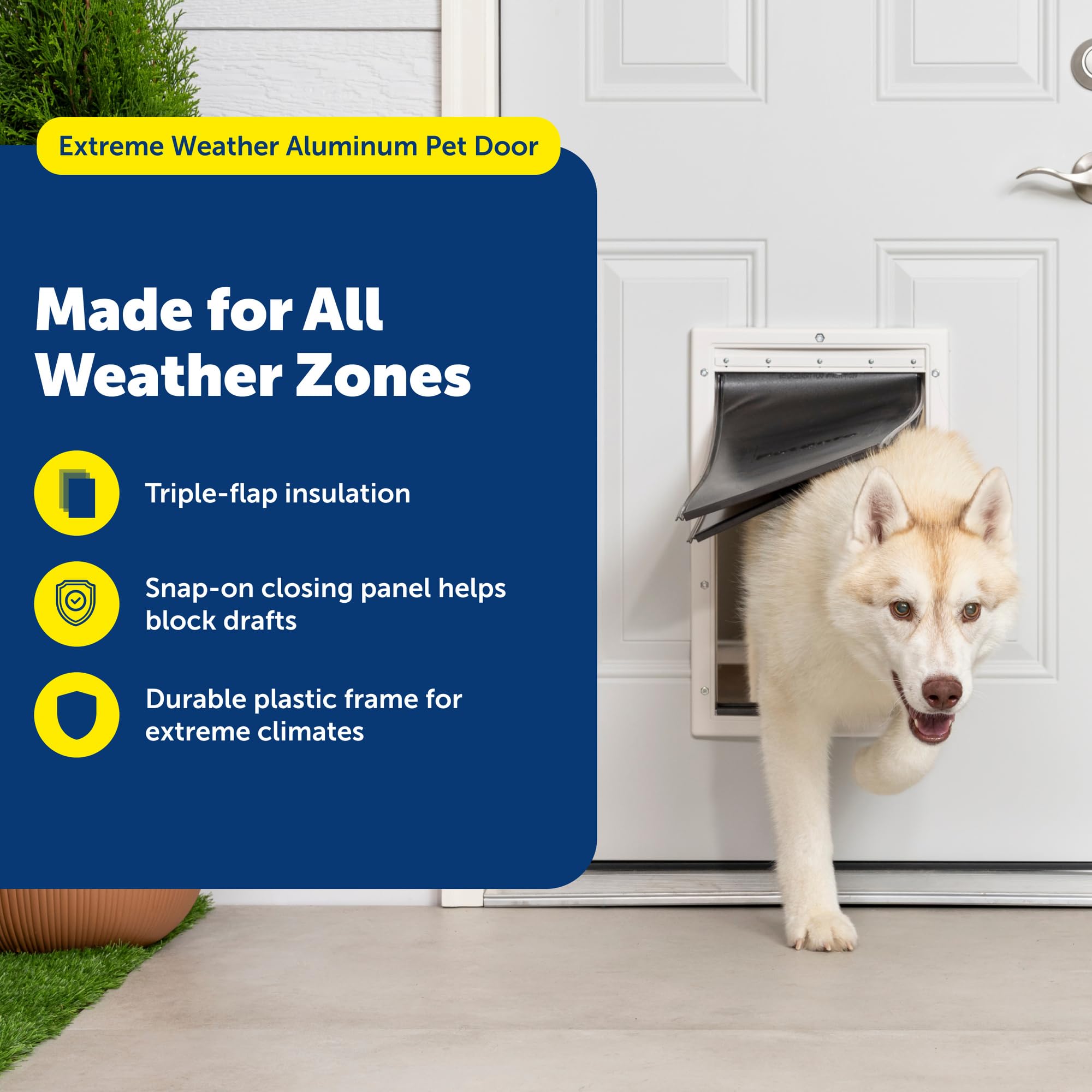 PetSafe détail des trois battants illustrant la barrière thermique renforcée