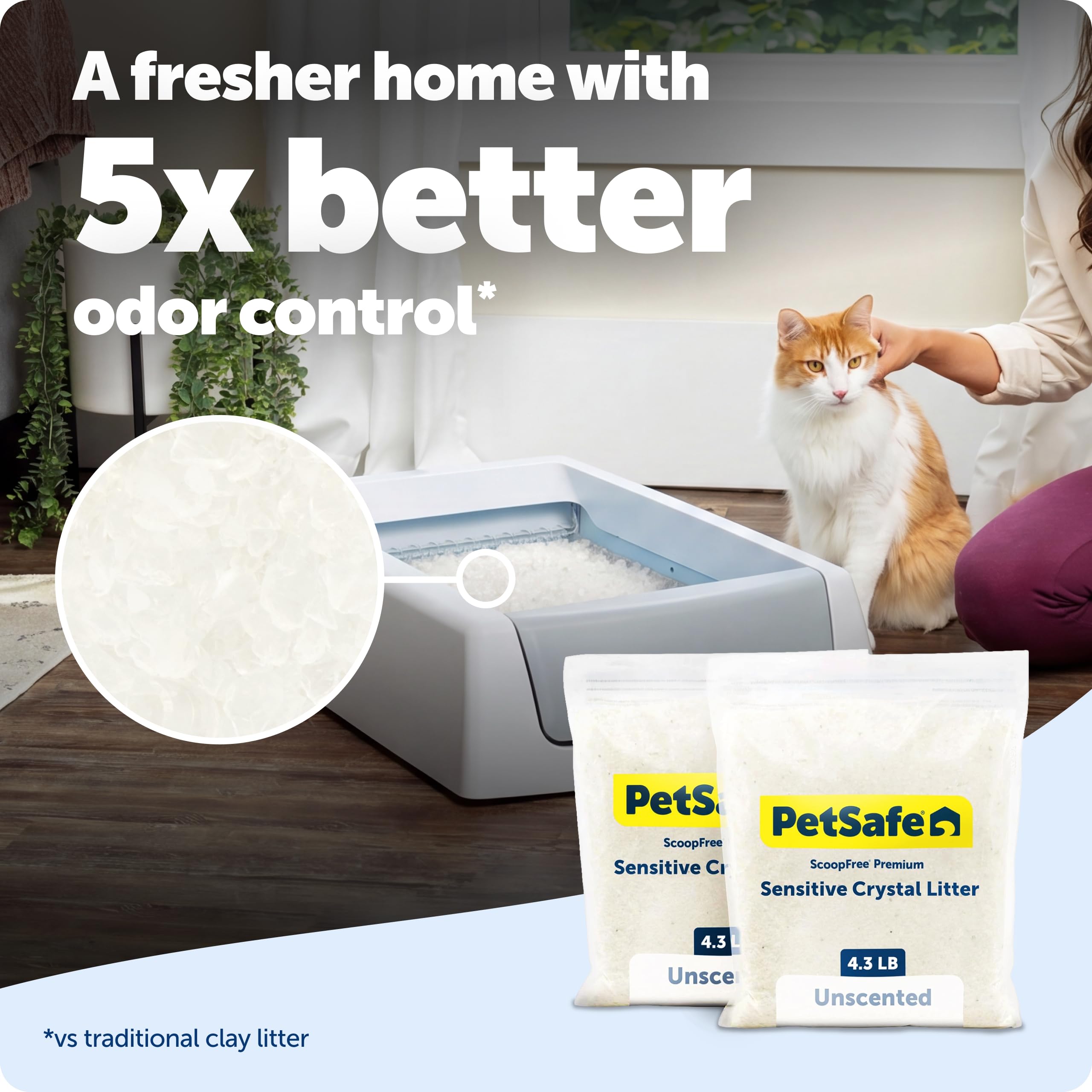 PetSafe gros plan cristaux de silice illustrant absorption rapide