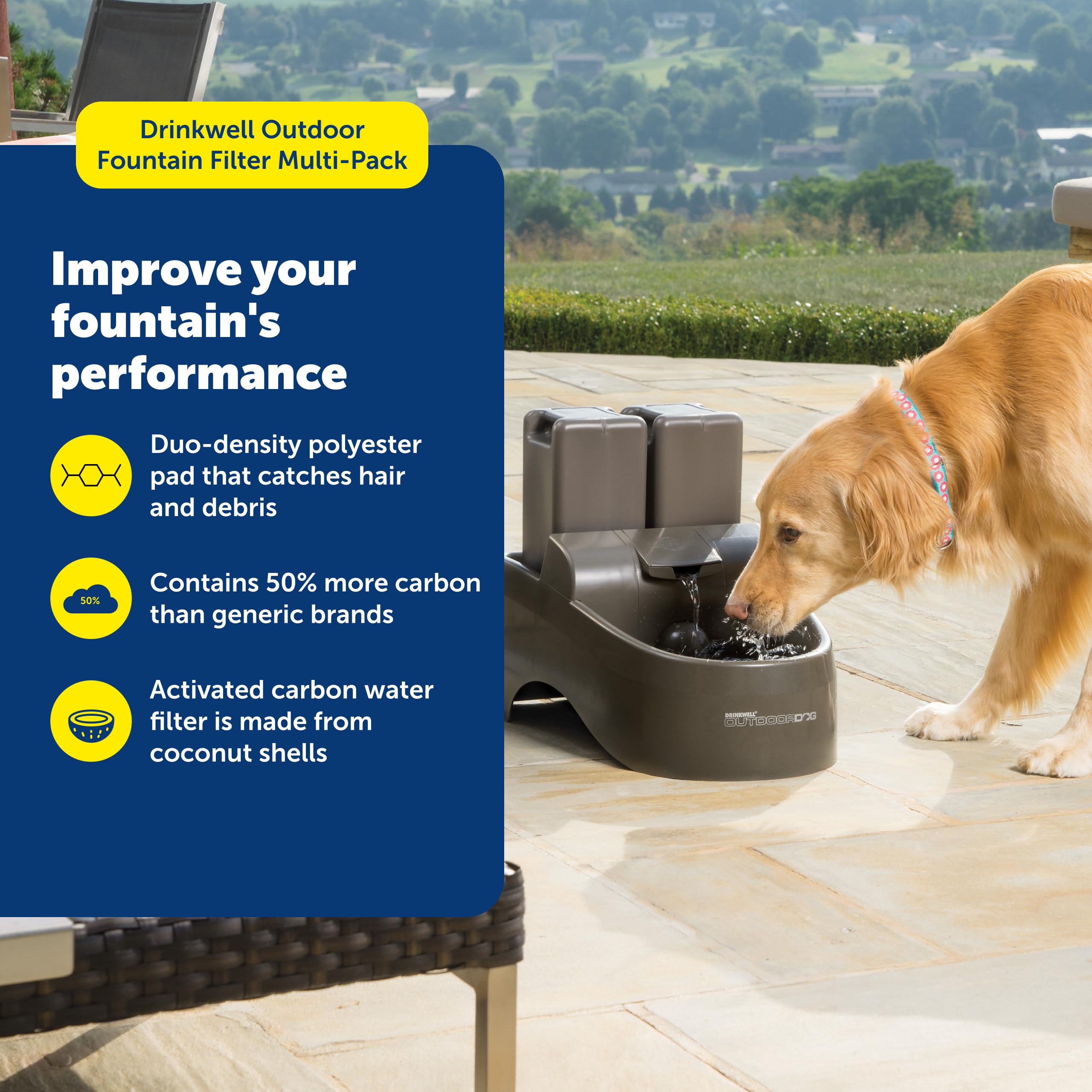 PetSafe gros plan du filtre à charbon montrant sa texture et purification plus longue