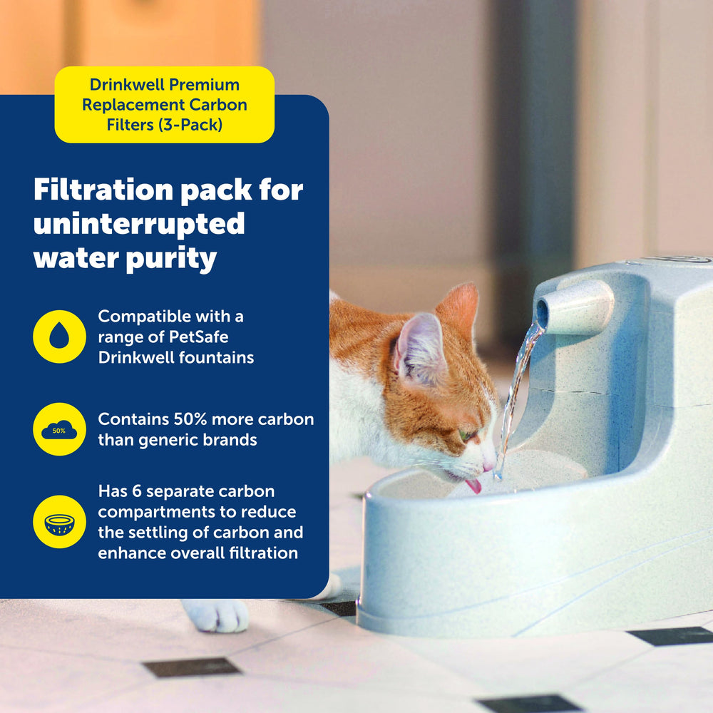 PetSafe Drinkwell gros plan du tampon polyester retenant poils, maintien d'eau propre