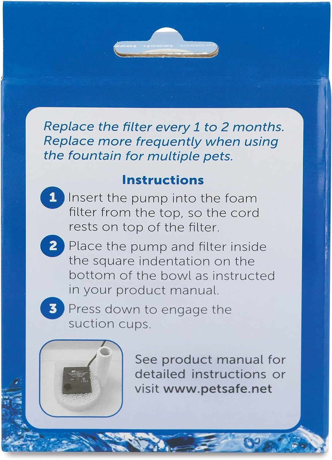 Fontaine PetSafe en cuisine avec mousse installée pour eau plus propre