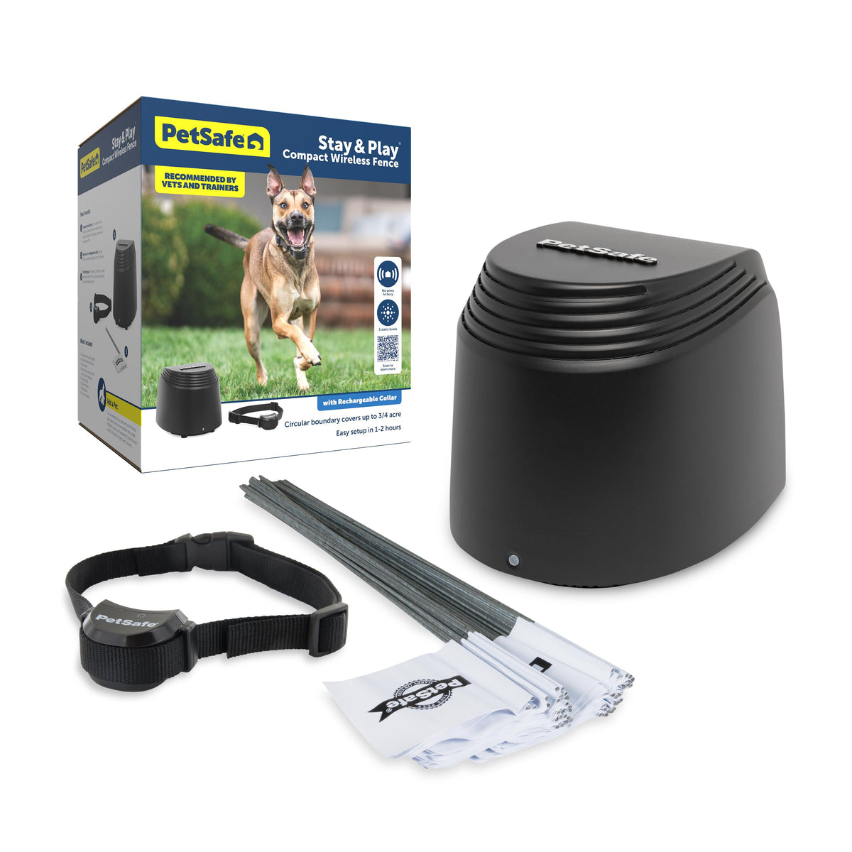 PetSafe émetteur avec écran LCD montrant portée et alertes