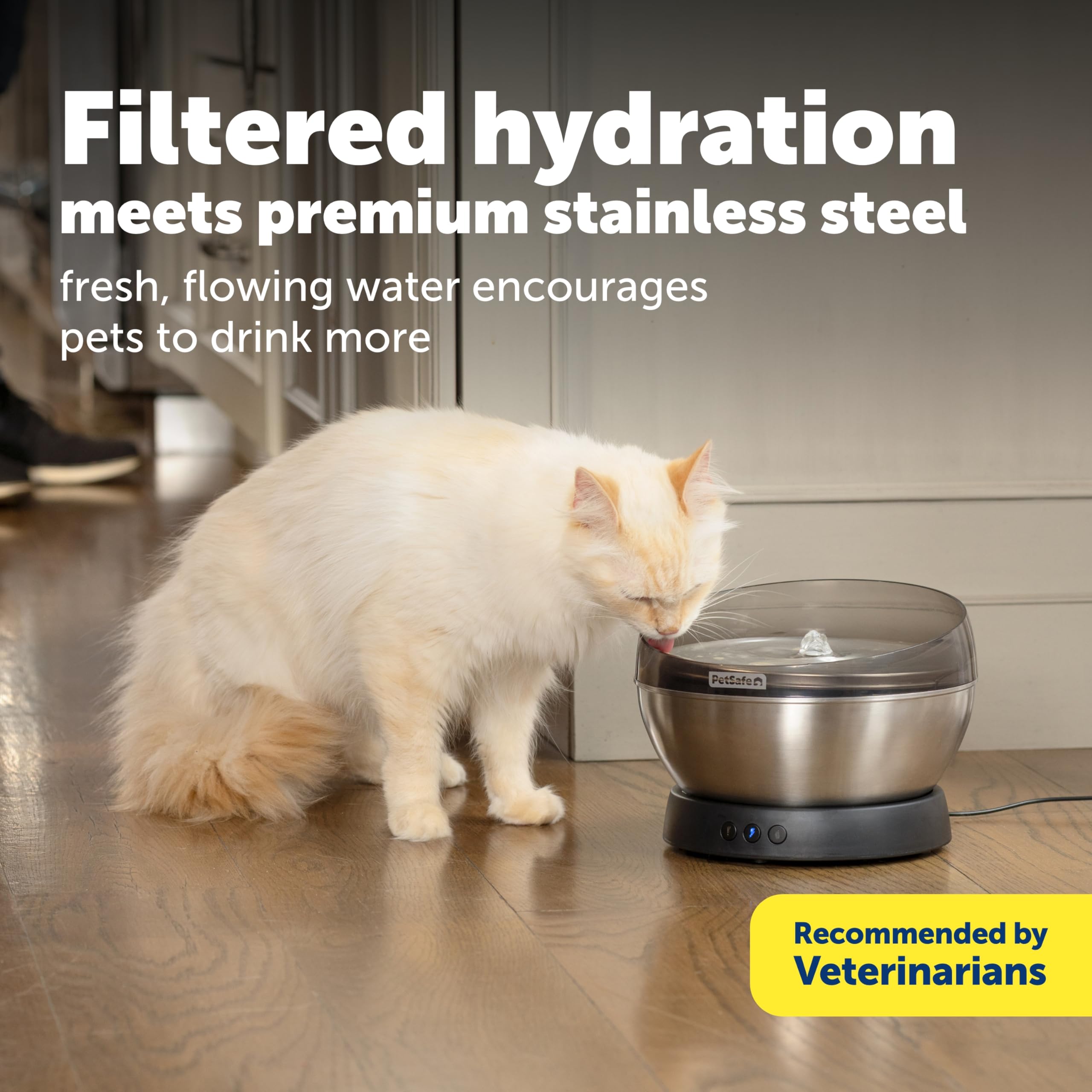 Gros plan acier inoxydable PetSafe montrant surface facile à nettoyer