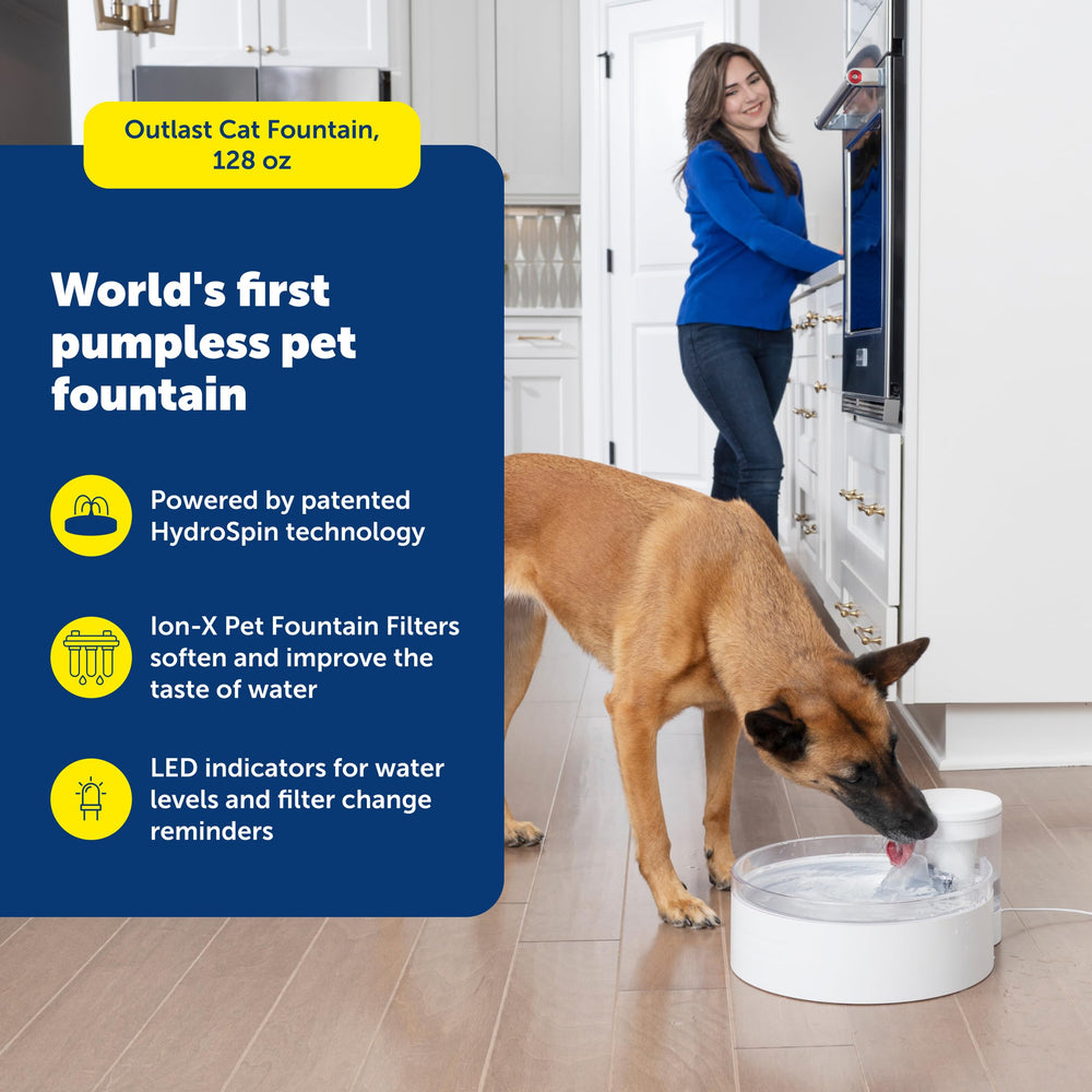 PetSafe Outlast gros plan du cône HydroSpin démontrant circulation d'eau fiable
