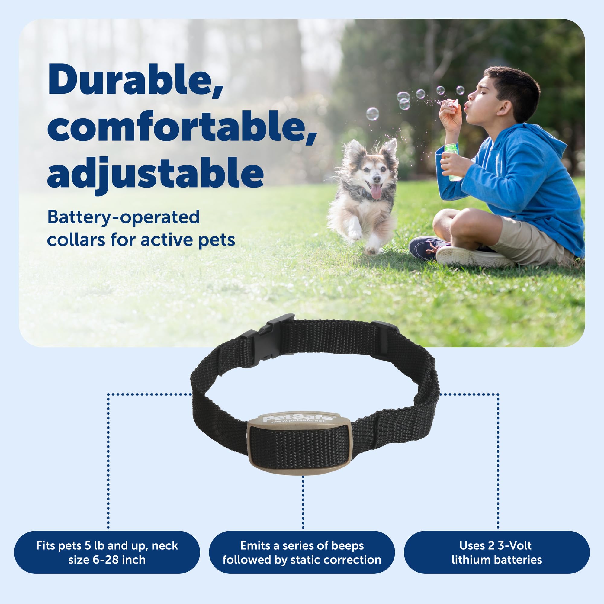 PetSafe émetteur posé au sol illustrant couverture de zone et placement facile