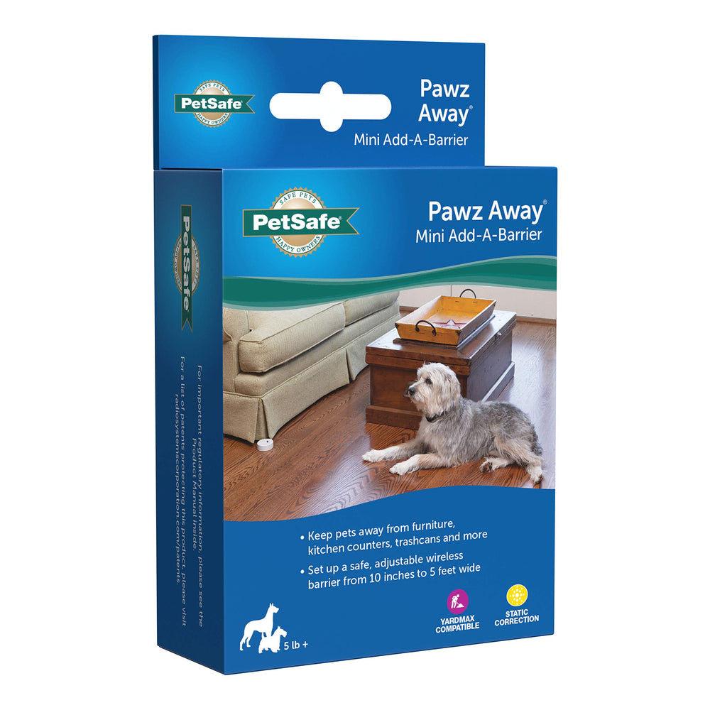 PetSafe Pawz Away boîte et contenu présentant tout ce qui est inclus