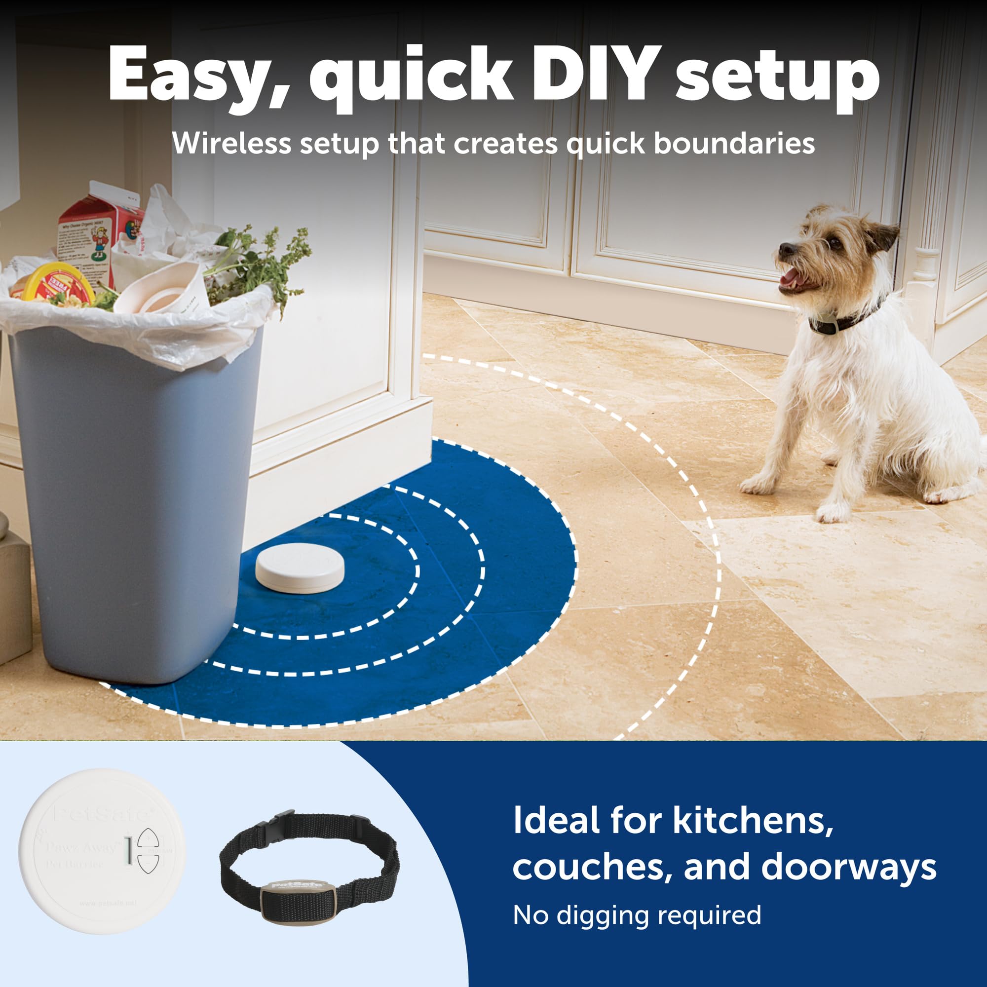 PetSafe piles et accessoires montrant remplacement simple et alimentation fiable