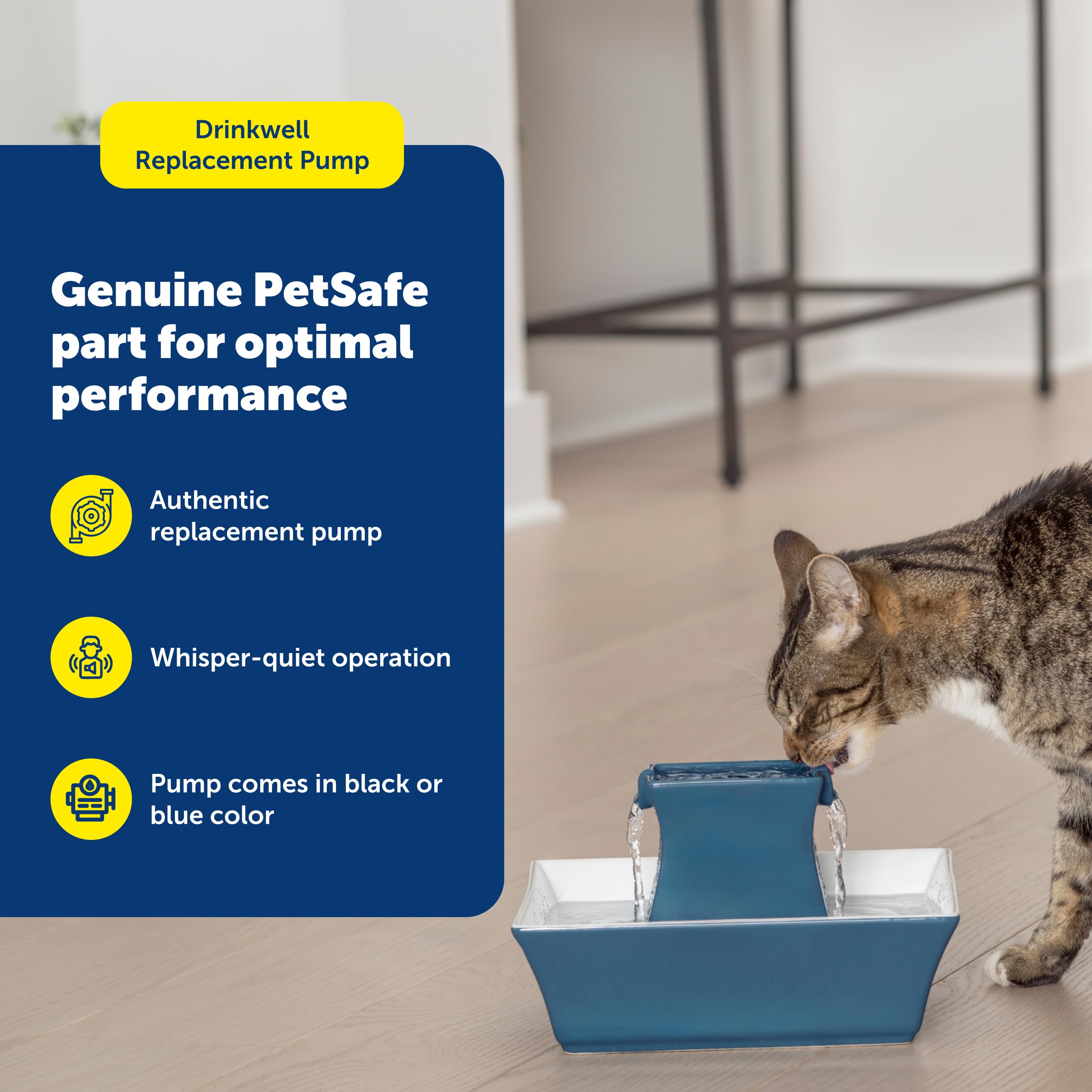 PetSafe pompe gros plan moteur montrant silence et durabilité