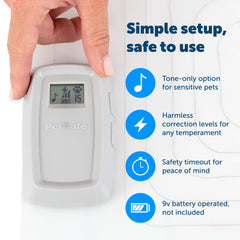 PetSafe ScatMat contrôleur LCD montrant niveaux et compteur pour suivi