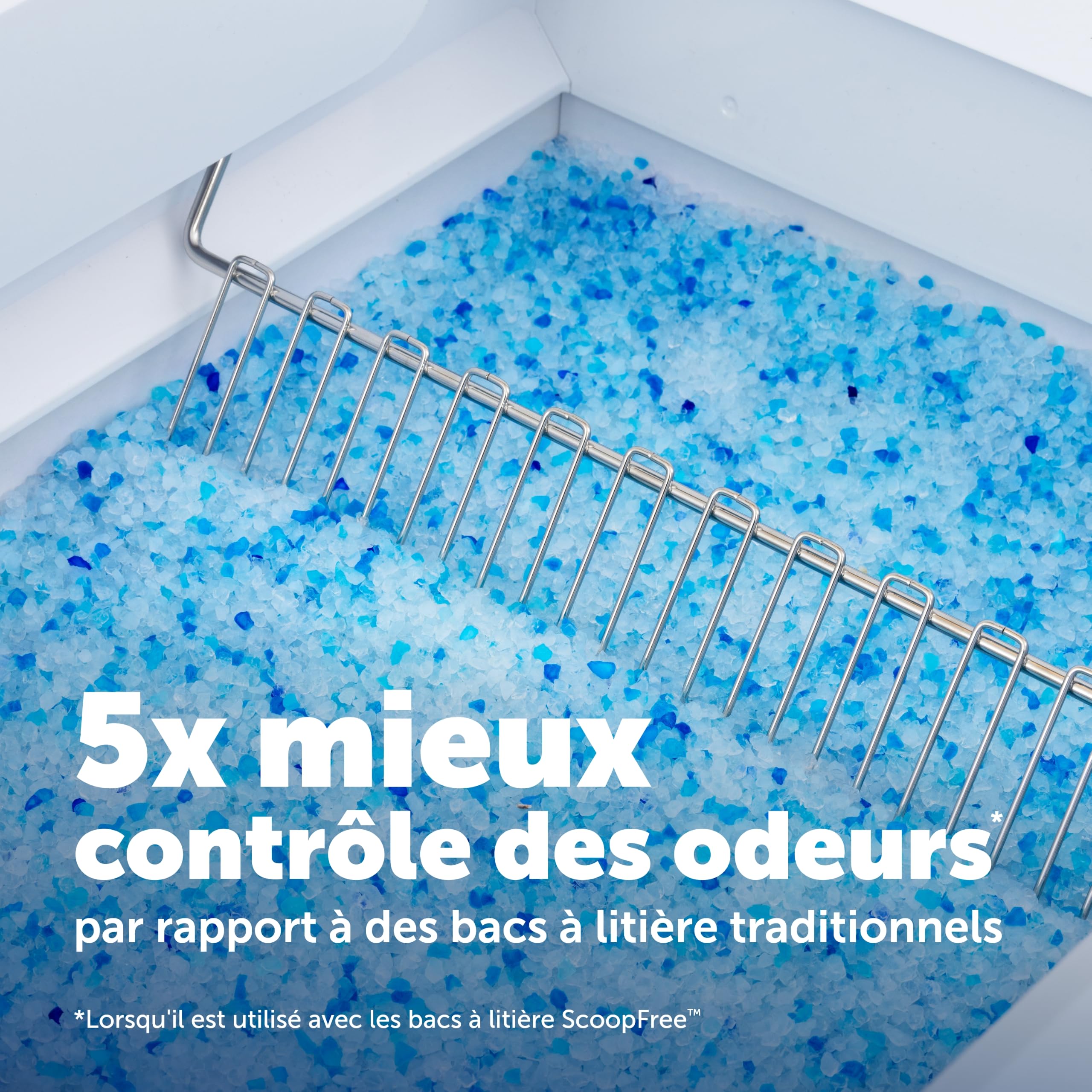 PetSafe bac inséré dans une boîte ScoopFree illustrant compatibilité directe