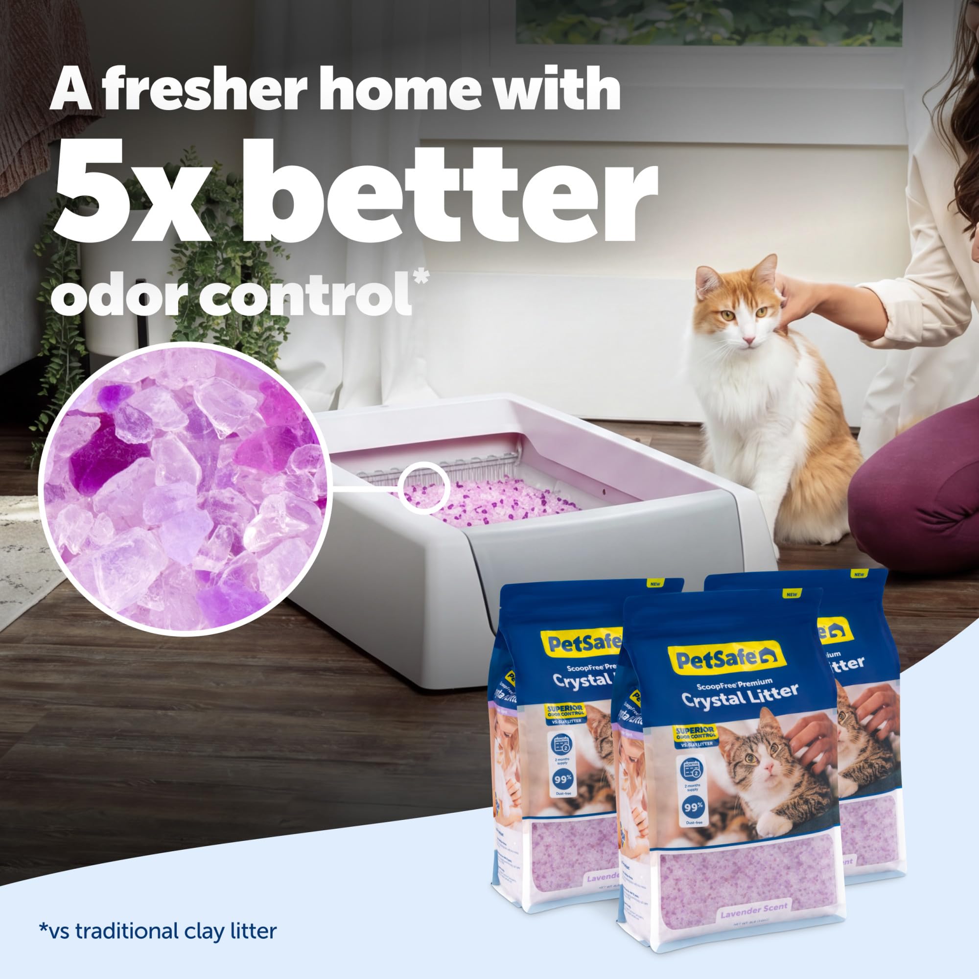 PetSafe ScoopFree gros plan des perles de silice illustrant absorption rapide