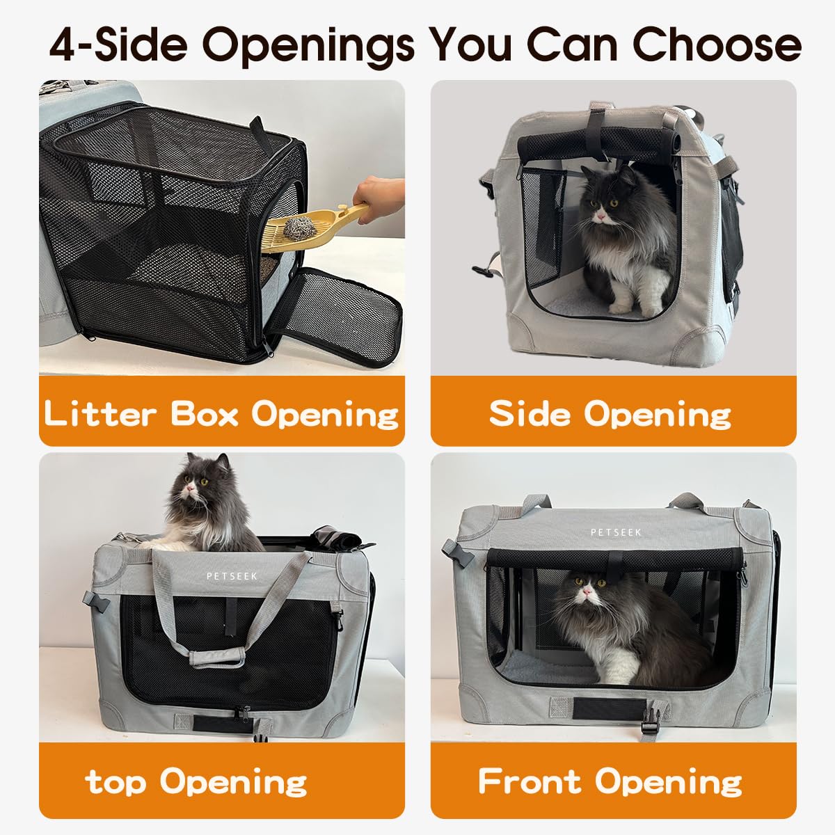 Petseek transporteur fixé en voiture avec boucle de ceinture pour sécurité