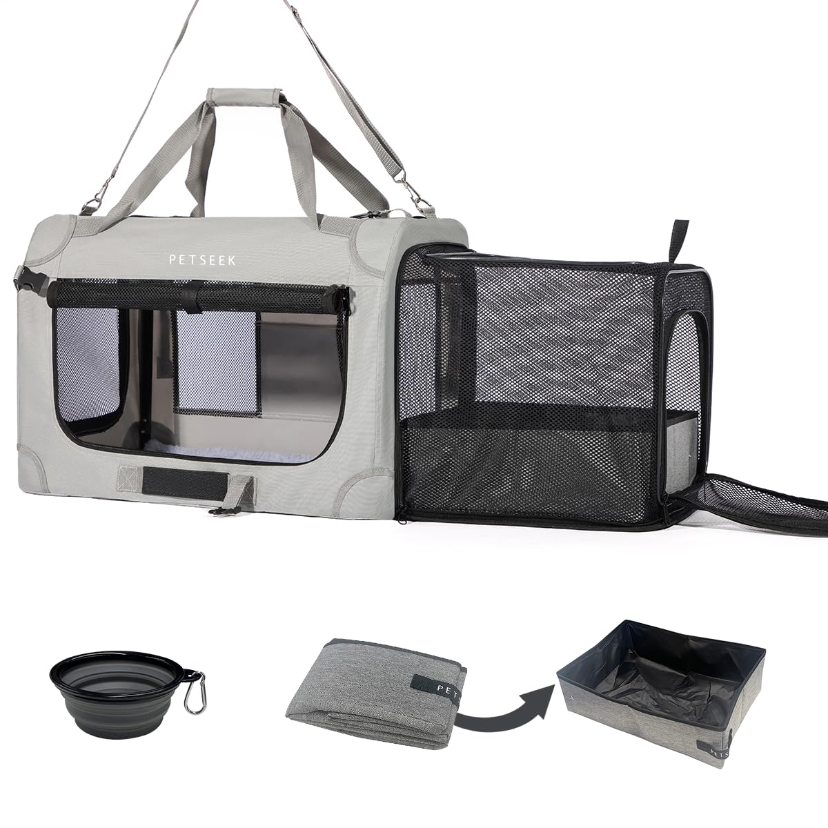 Petseek transporteur face avant montrant ventilation et fermeture sécurisée