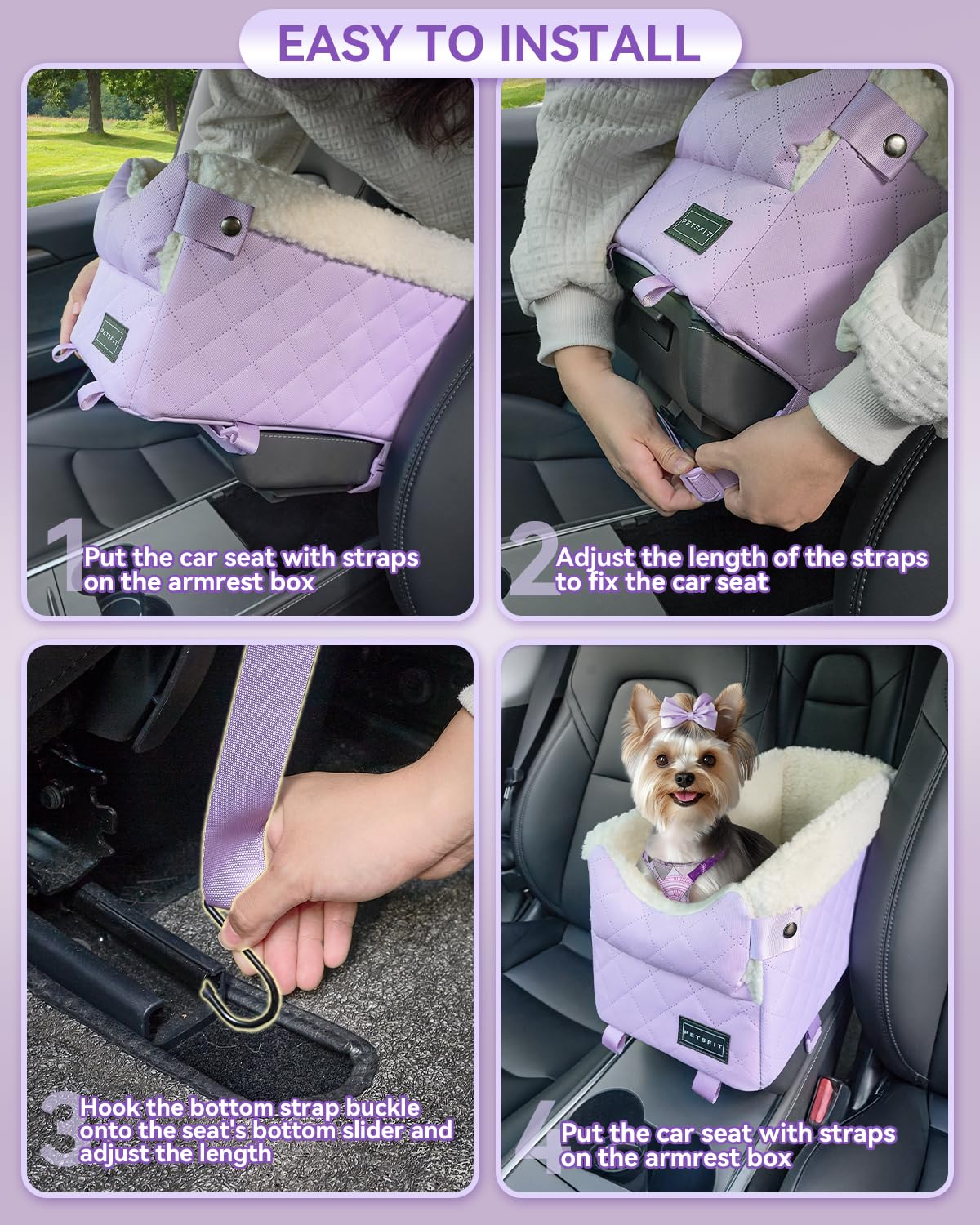 Petsfit siège installé dans une voiture avec un chat détendu et calmes voyages