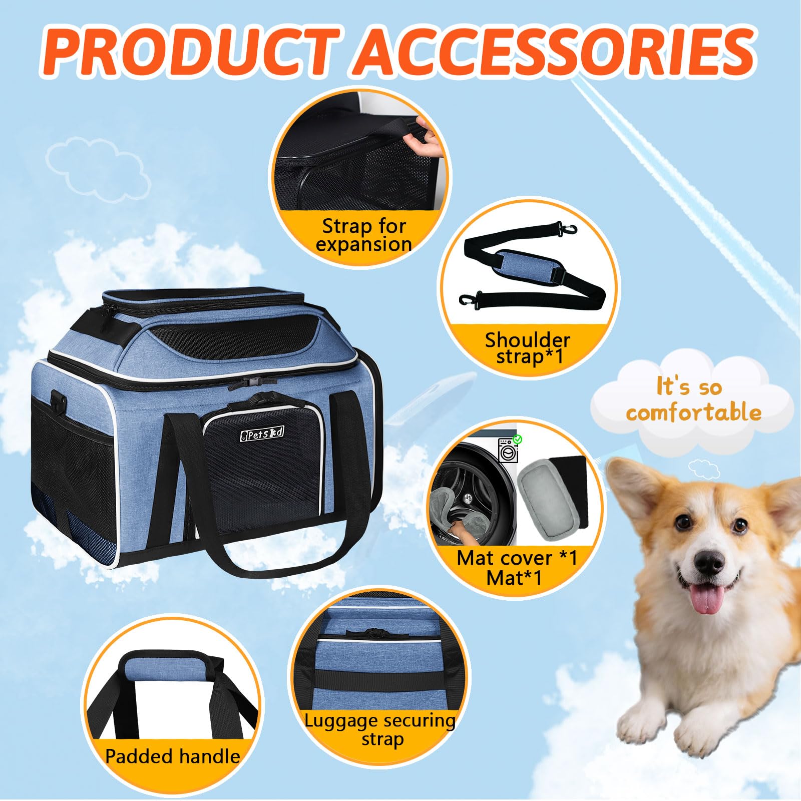 Petskd sac sous siège d'avion avec animal, conforme usage cabine et surveillance facile