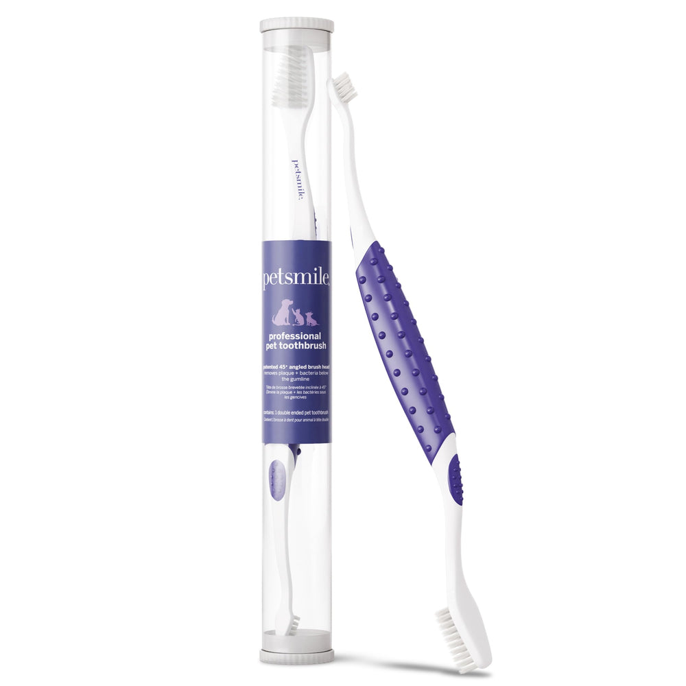 petsmile brosse vue avant montrant design et packaging, facilité d'utilisation