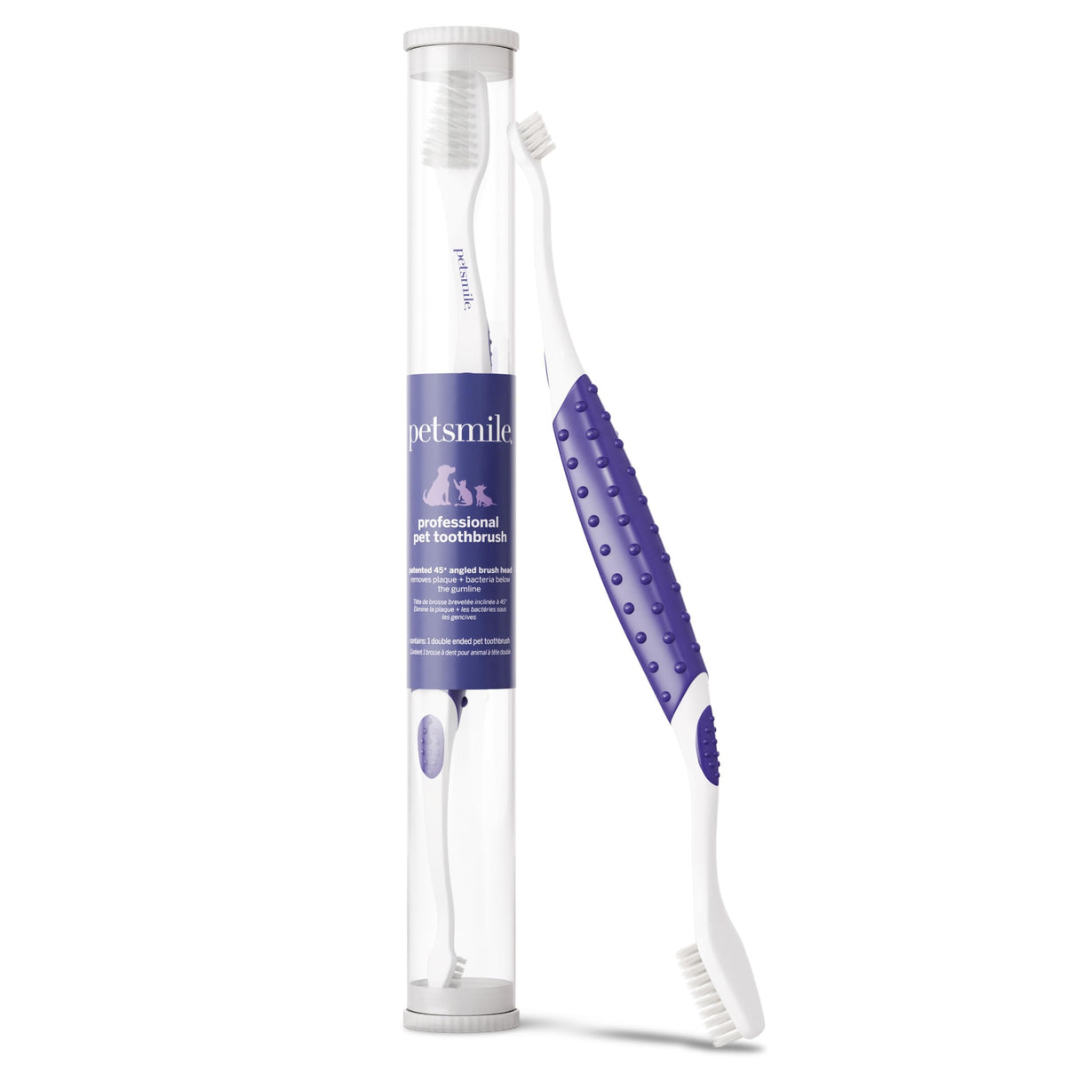 petsmile brosse vue avant montrant design et packaging, facilité d'utilisation