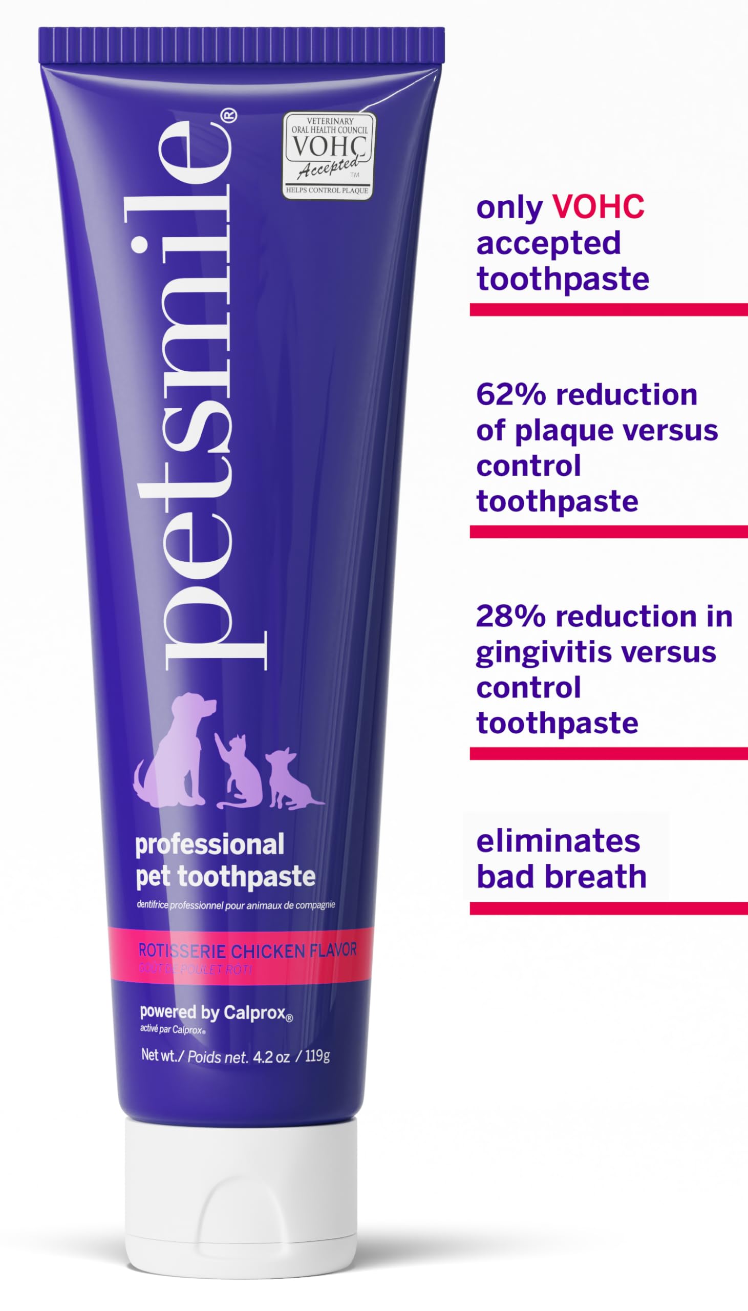 petsmile tube de dentifrice gros plan montrant la texture et attractivité saveur poulet