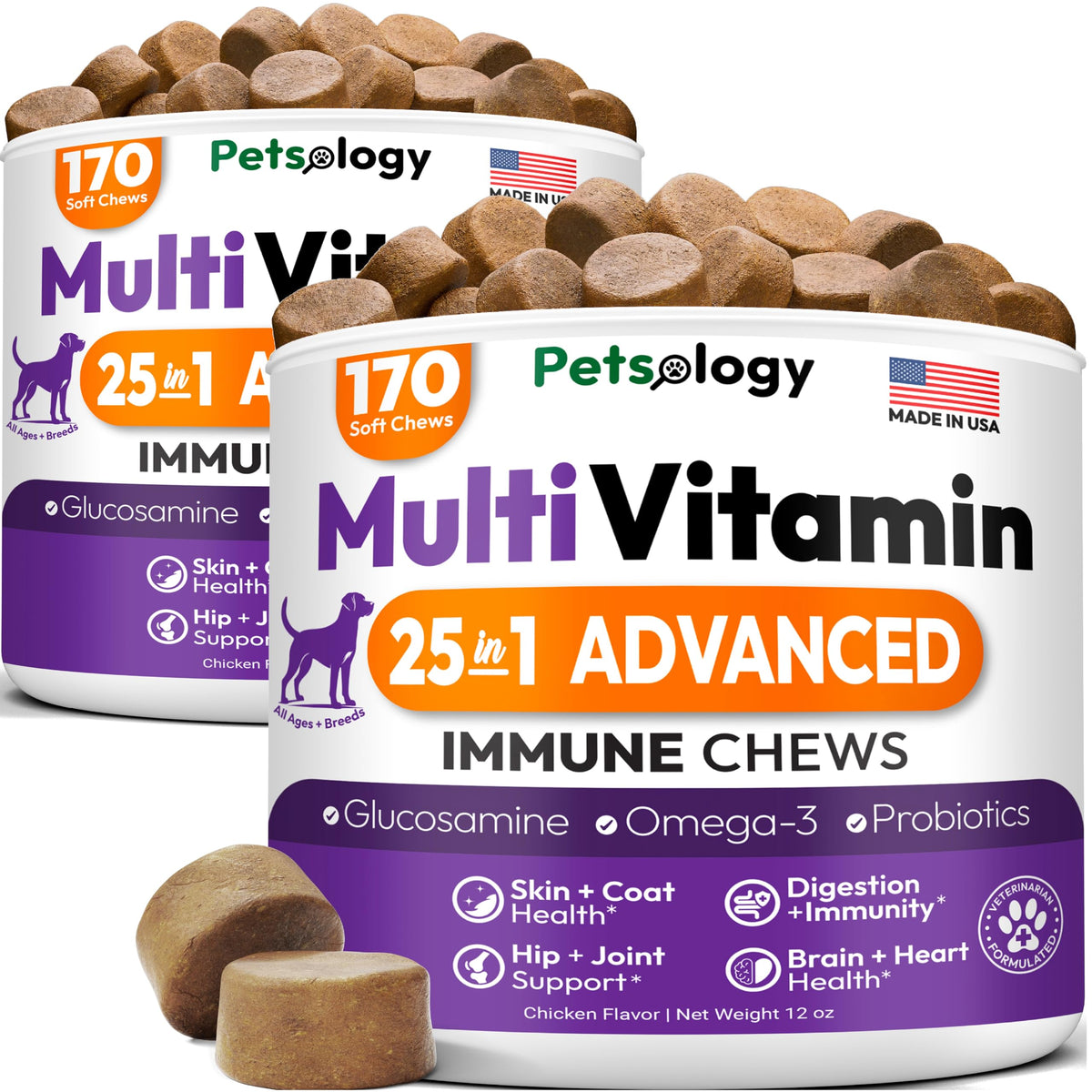 Petsology emballage avant montrant lot de deux flacons pour plus de valeur