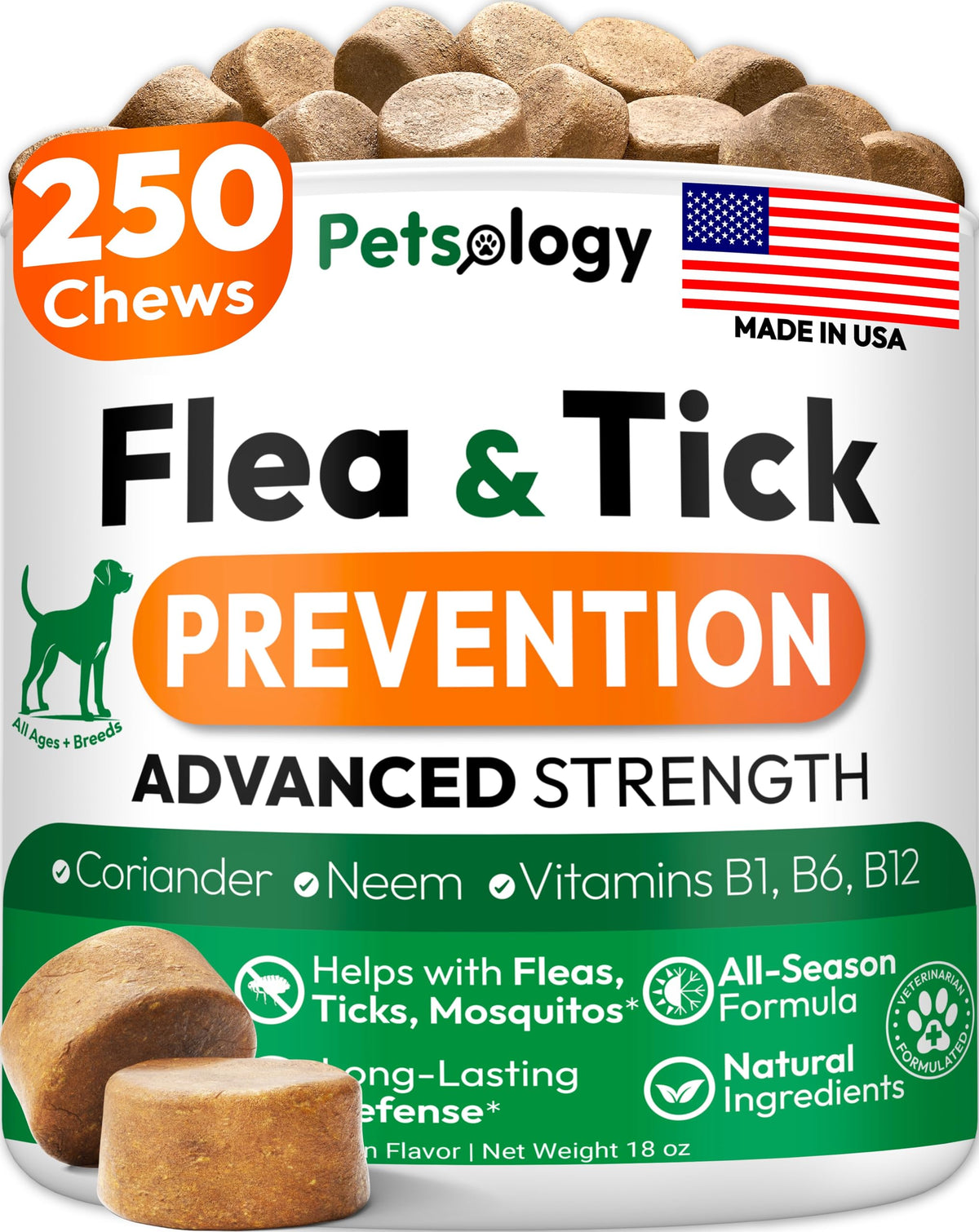 Petsology pot de 250 pastilles anti-puces et tiques, protection pratique