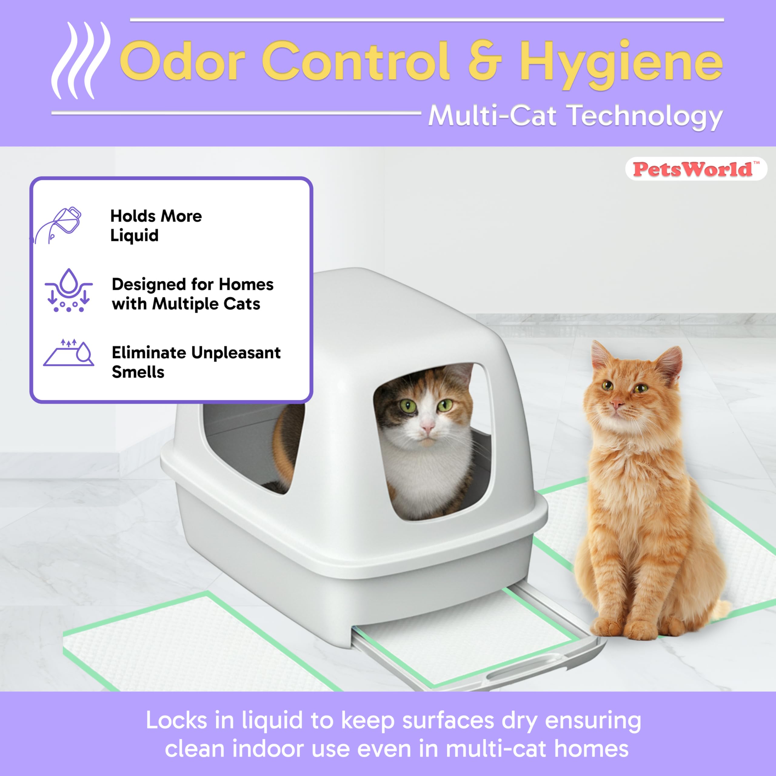 PETSWORLD gros plan sur noyau gel ultra-absorbant pour contrôle rapide des liquides