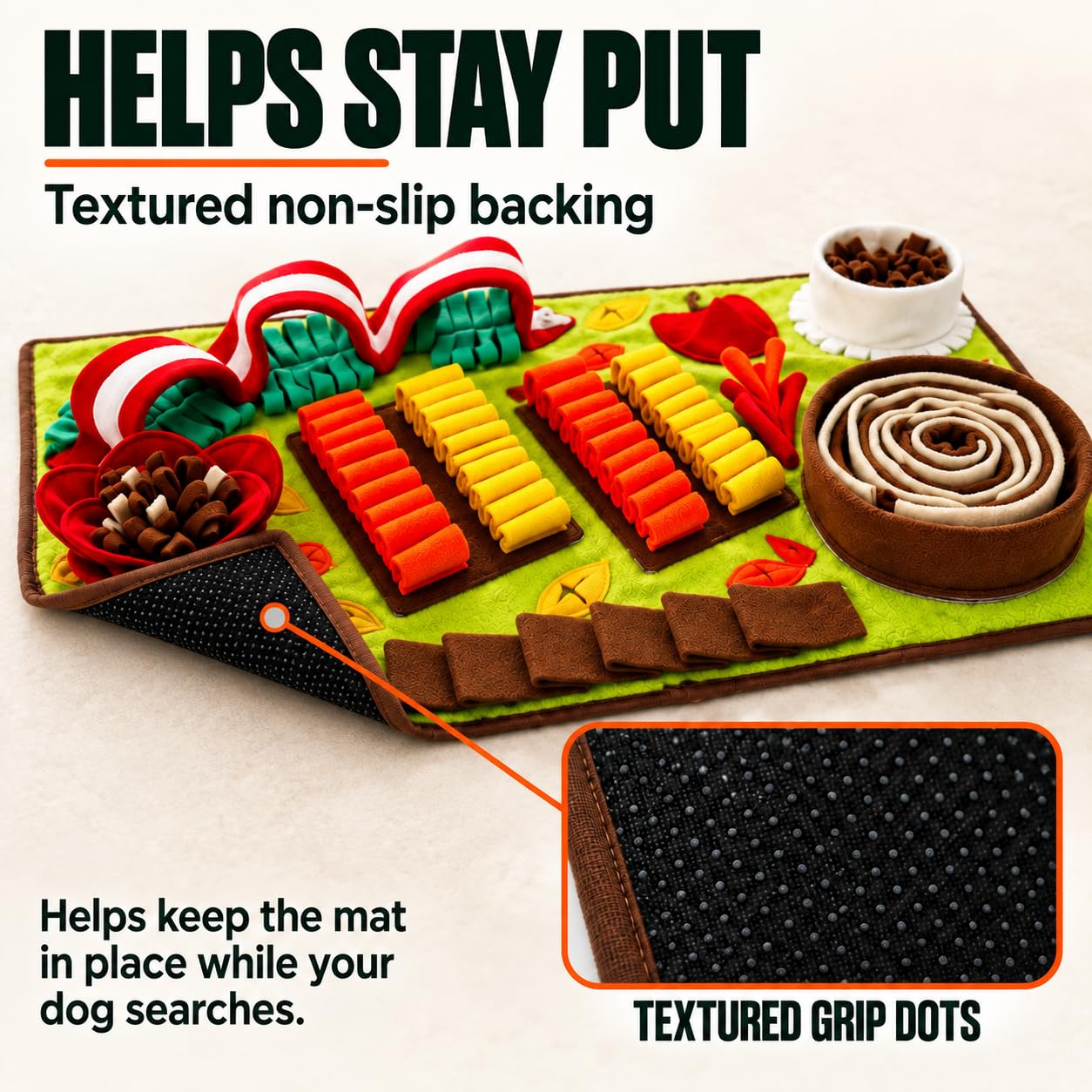 Pettain tapis plié pour démontrer rangement facile et transport pratique