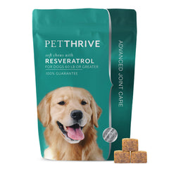 PetThrive emballage avant montrant la formule mobilité et le goût bacon