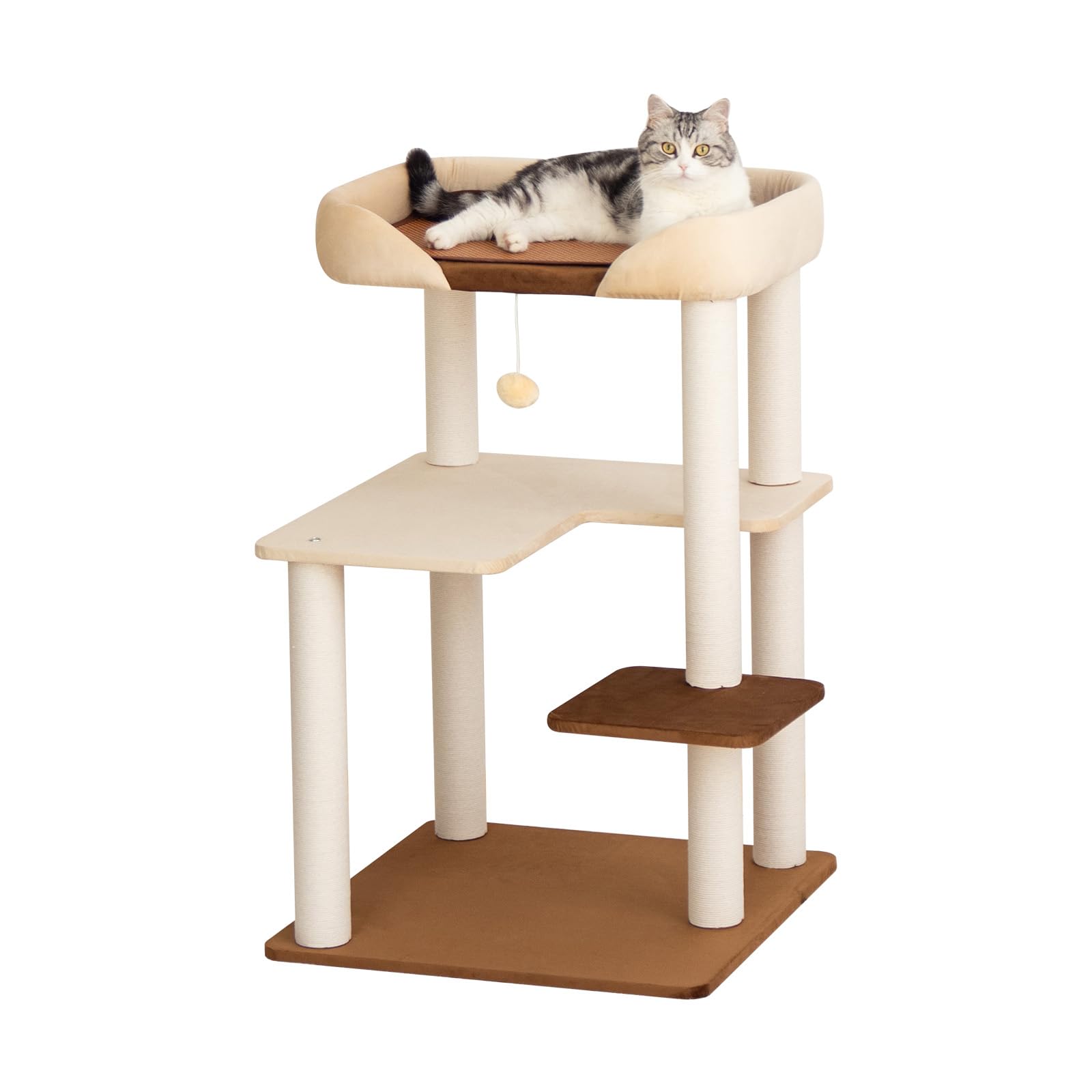 PETTIFUL vue frontale de l'arbre à chat montrant design stable et espaces de repos