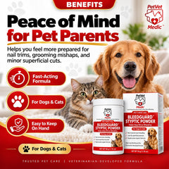 PetVet Medic pot BleedGuard tenu en main pour comparaison de taille pratique