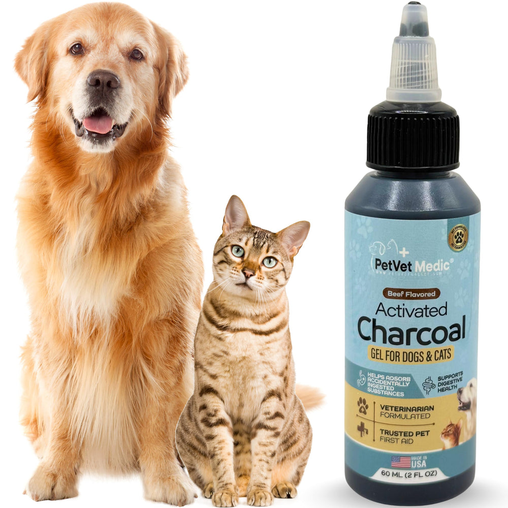 PetVet Medic emballage avant montrant gel charbon pour administration rapide