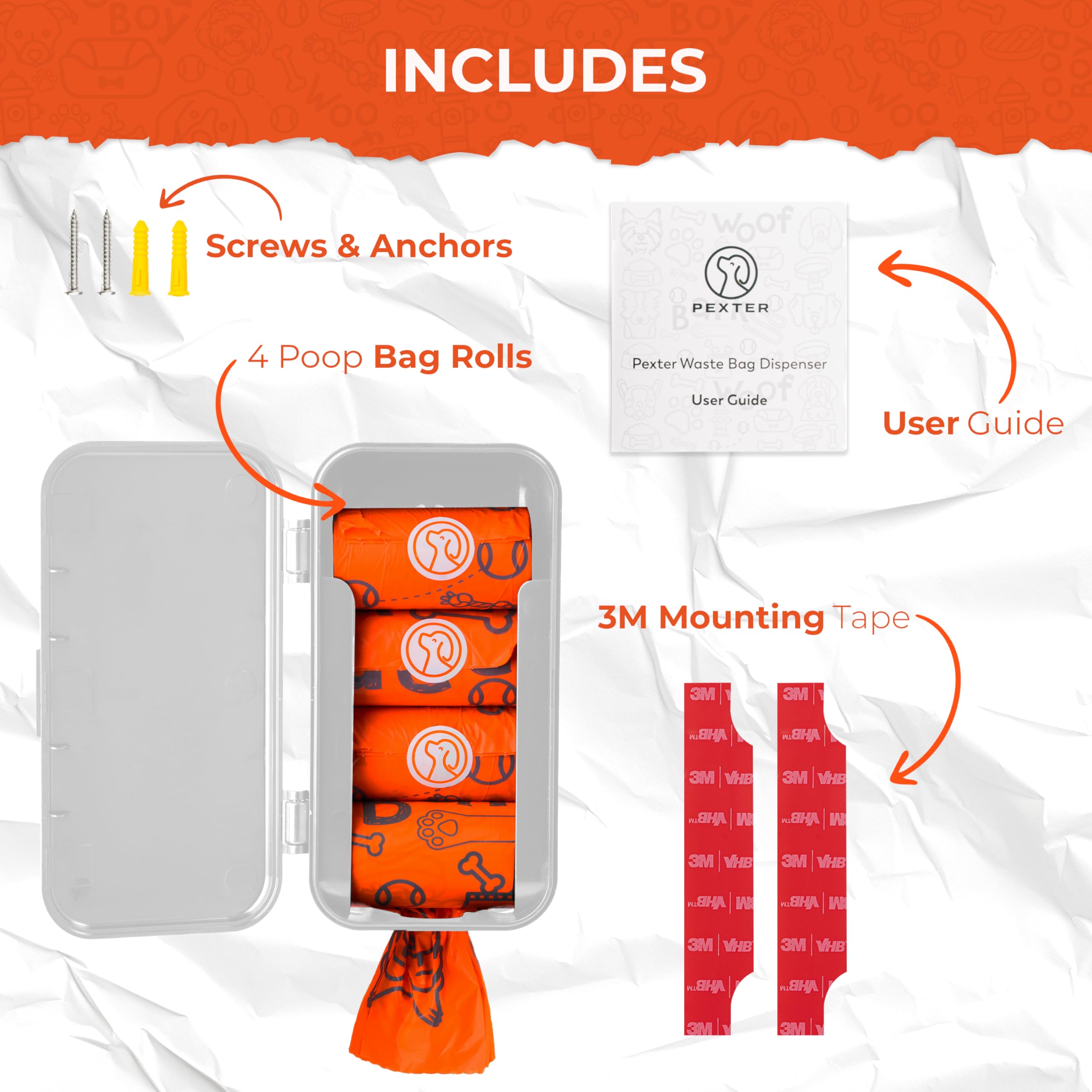 PEXTER accessoires fournis vis et bandes adhésives pour montage flexible