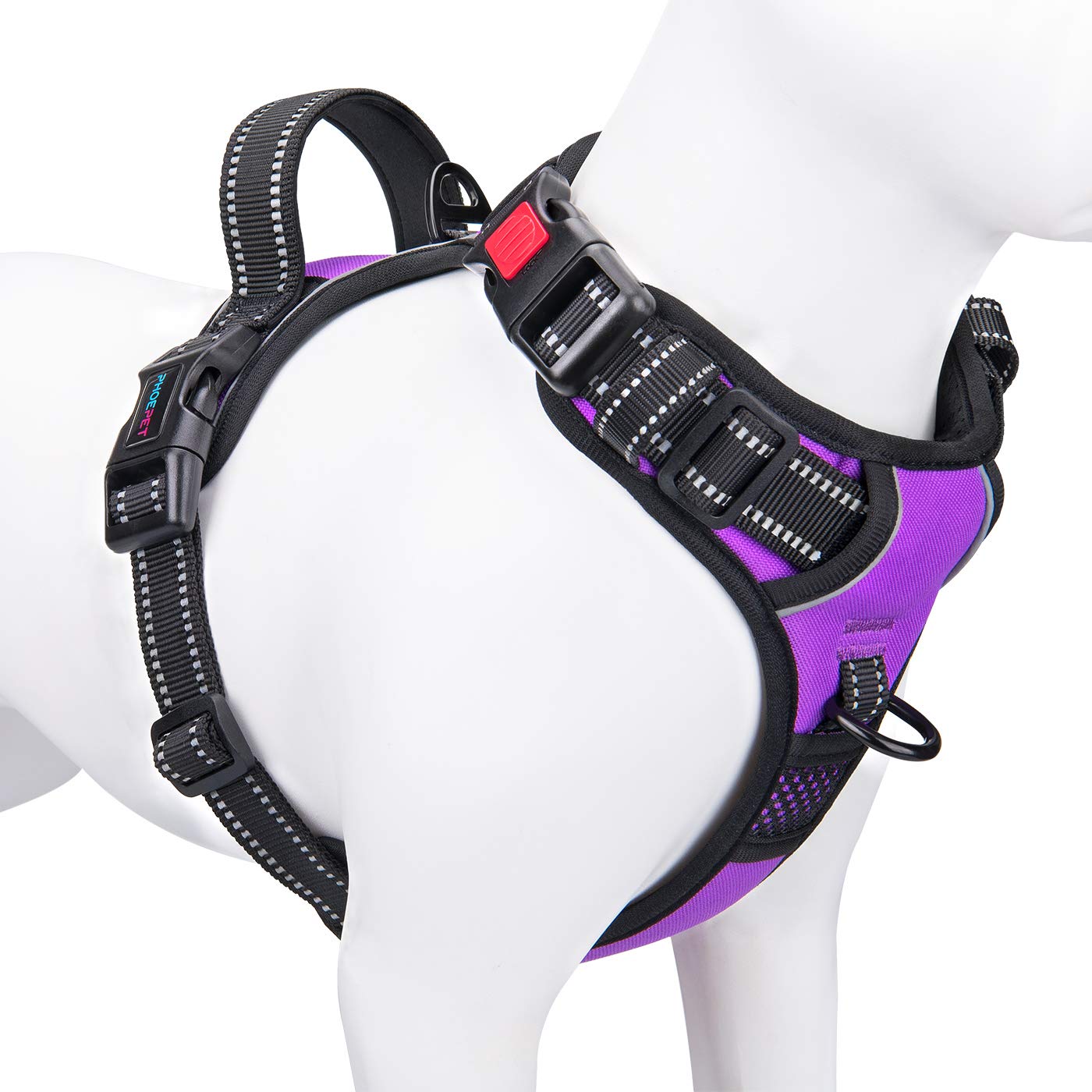 PHOEPET harnais face avant montrant la coupe confortable et les attaches faciles