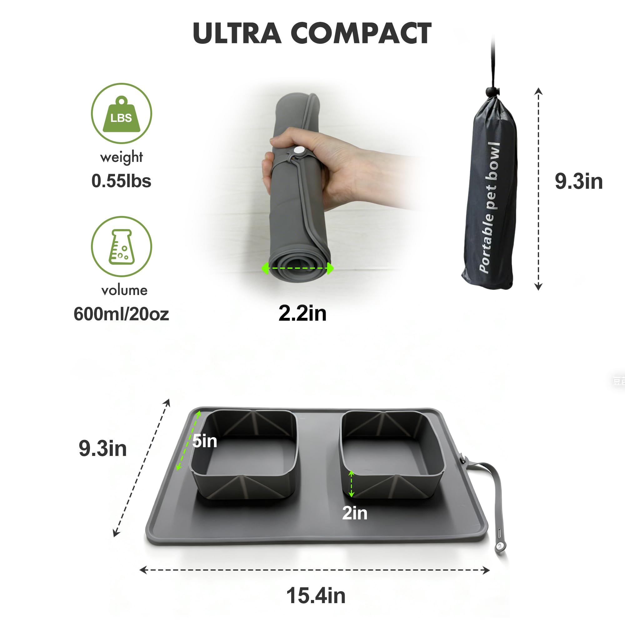 PICCYIN gamelle pliée dans sa pochette, rangement compact pratique