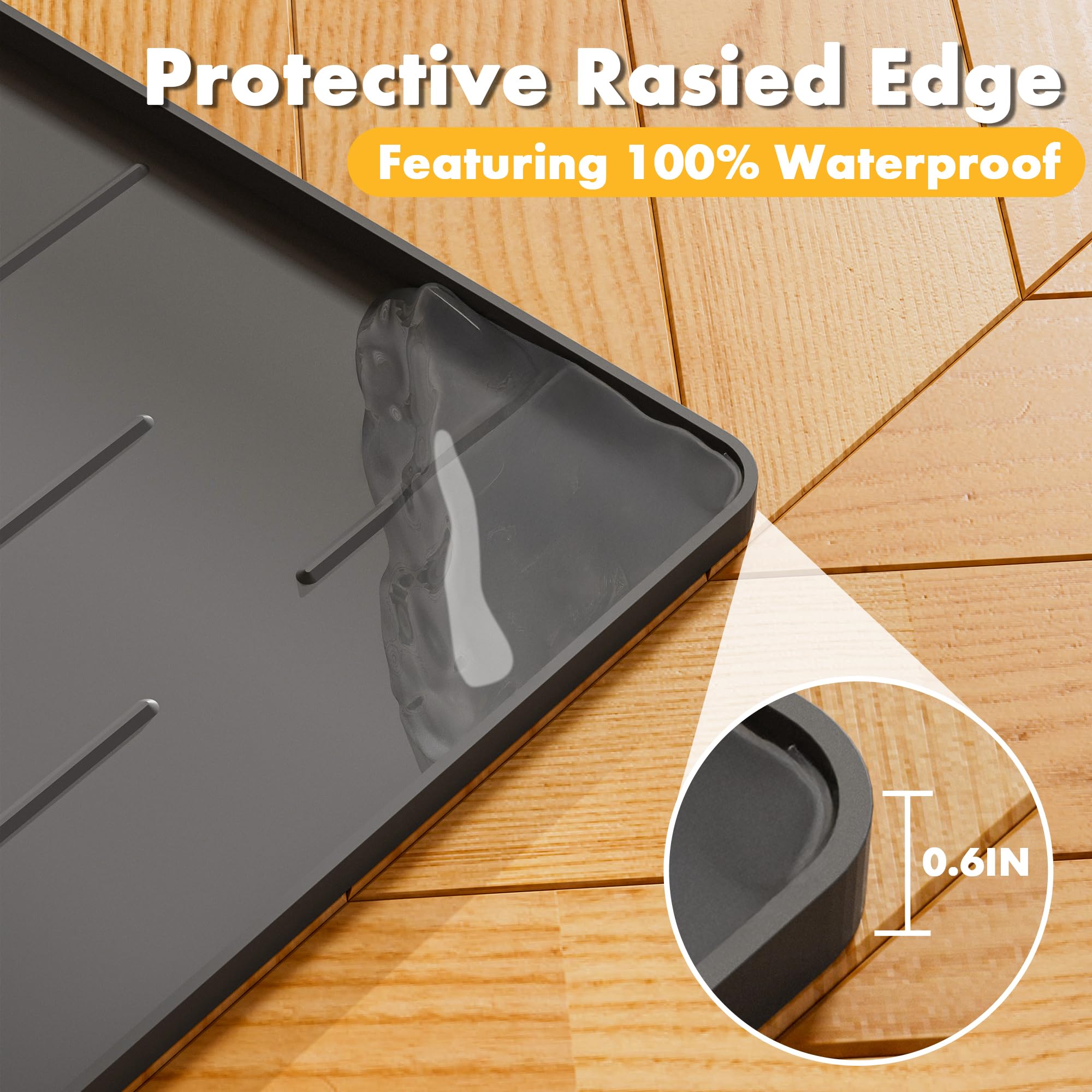 Tapis Pieviev sous gamelles montrant polyvalence et facilité d'entretien