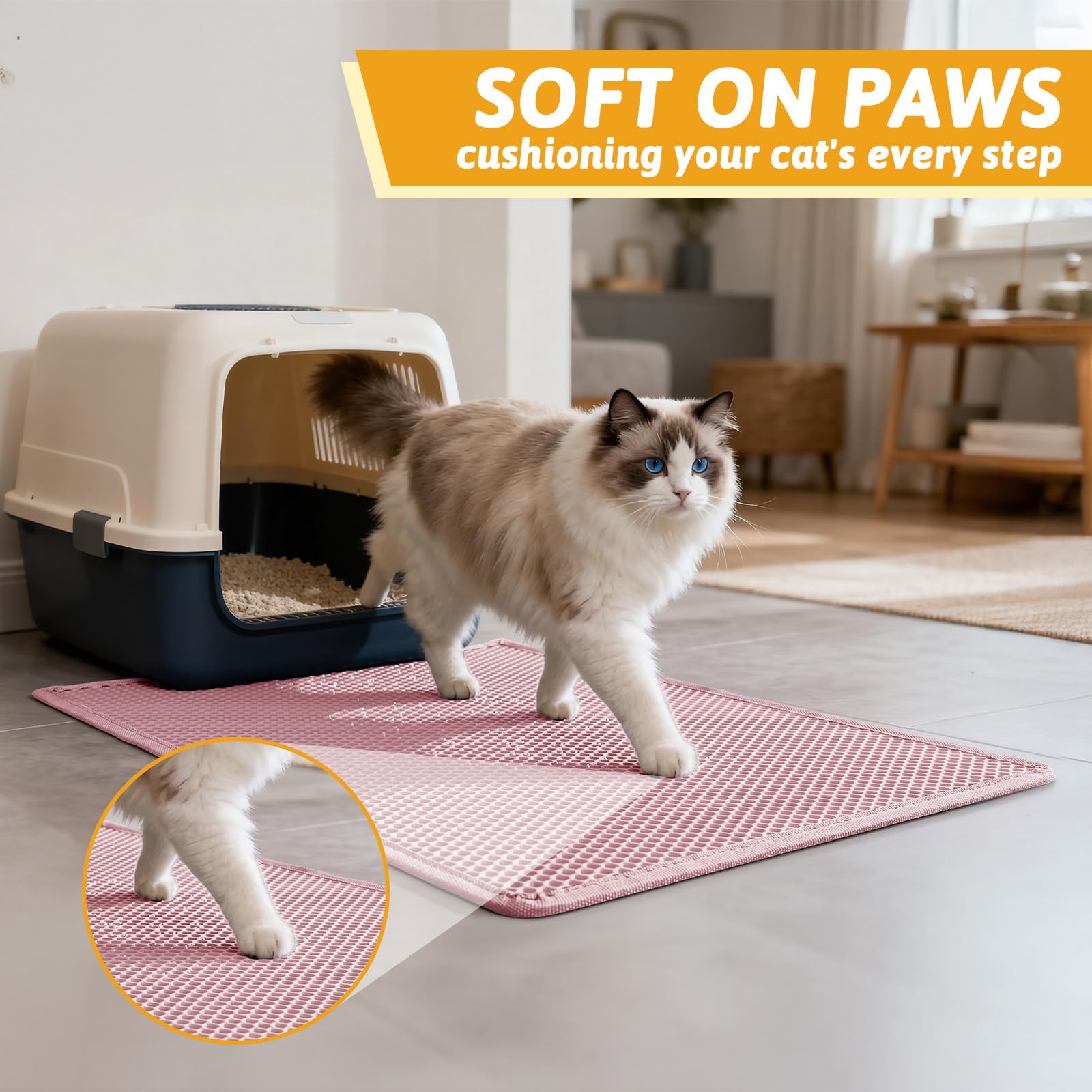 Pieviev tapis en usage avec chat confort et capture de litière