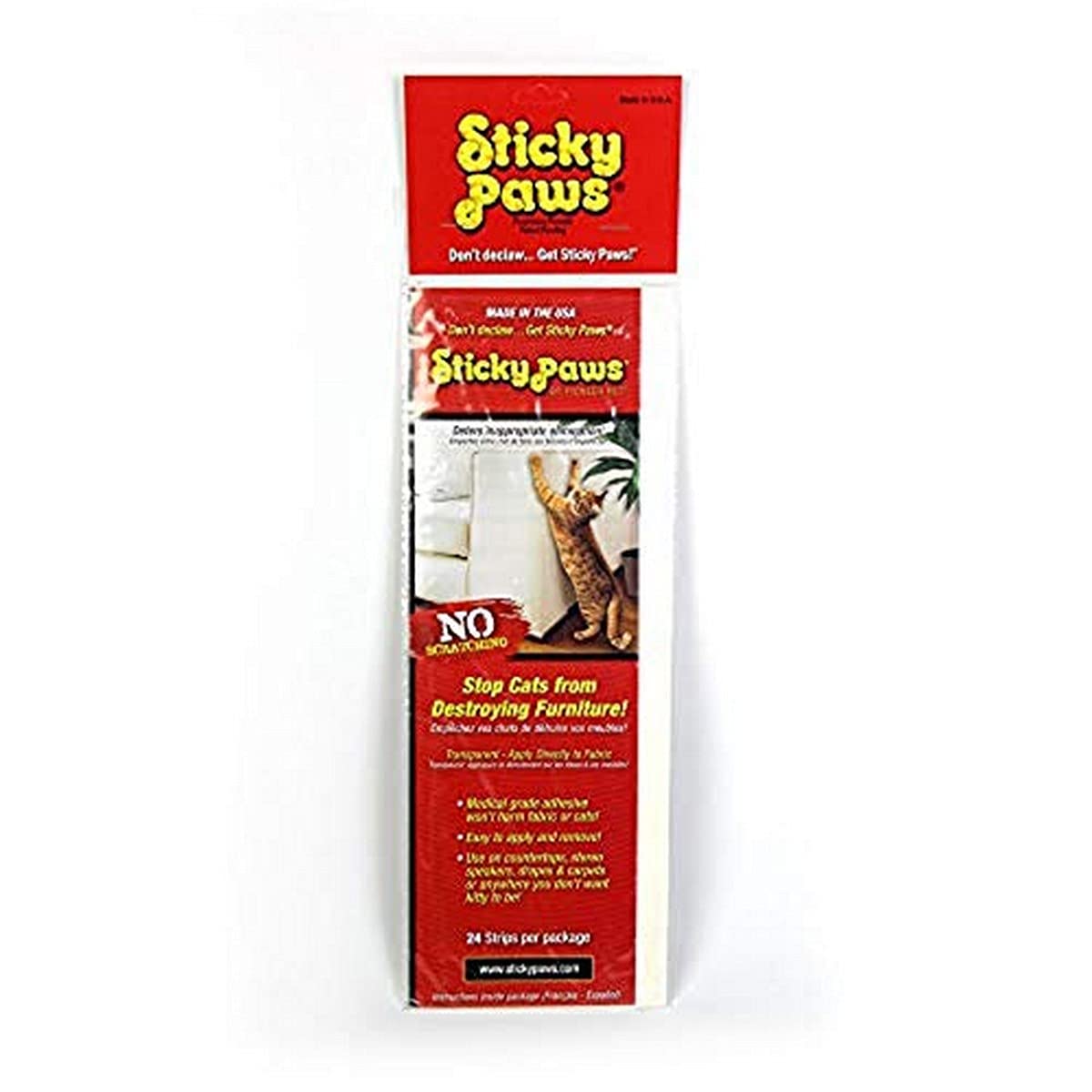 Pioneer Pet Sticky Paws emballage avant montrant format strip et bénéfice protection