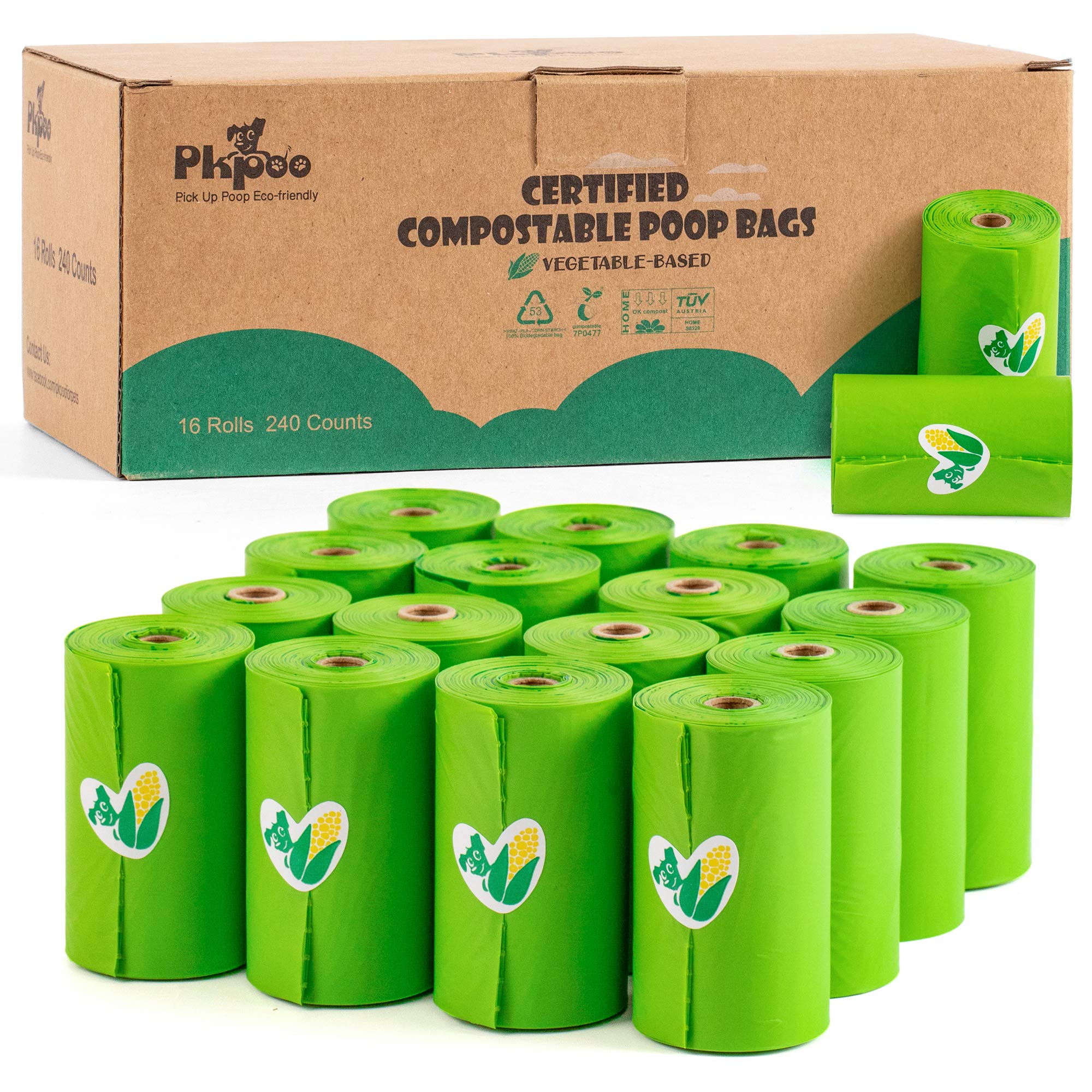 Pkpoo emballage avant montrant 240 sacs et avantages écologiques