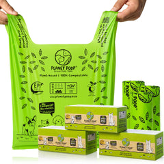 PLANET POOP paquet avant montrant 90 sacs durables et compostables