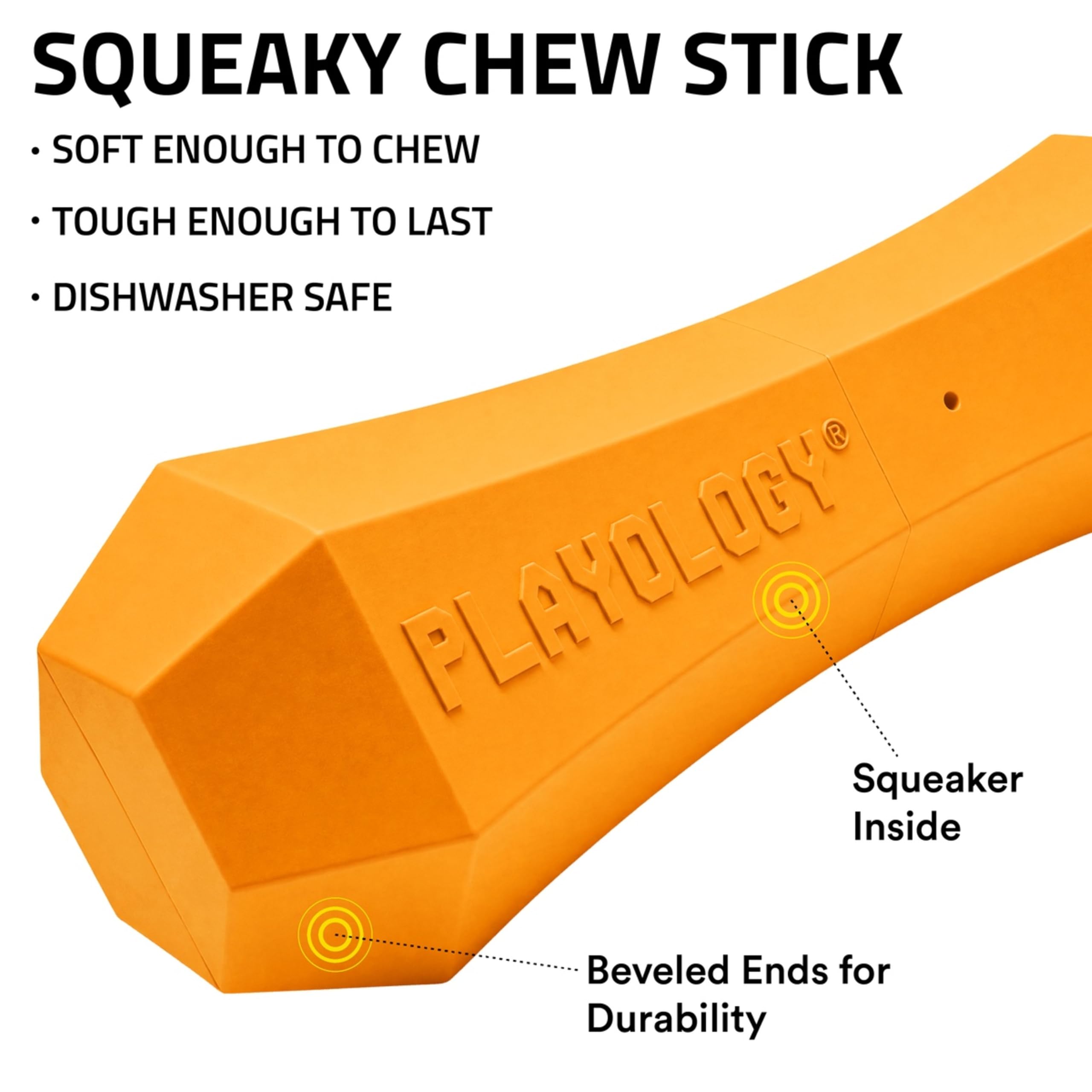 Playology gros plan sur la texture en caoutchouc durable, résistant à la mastication