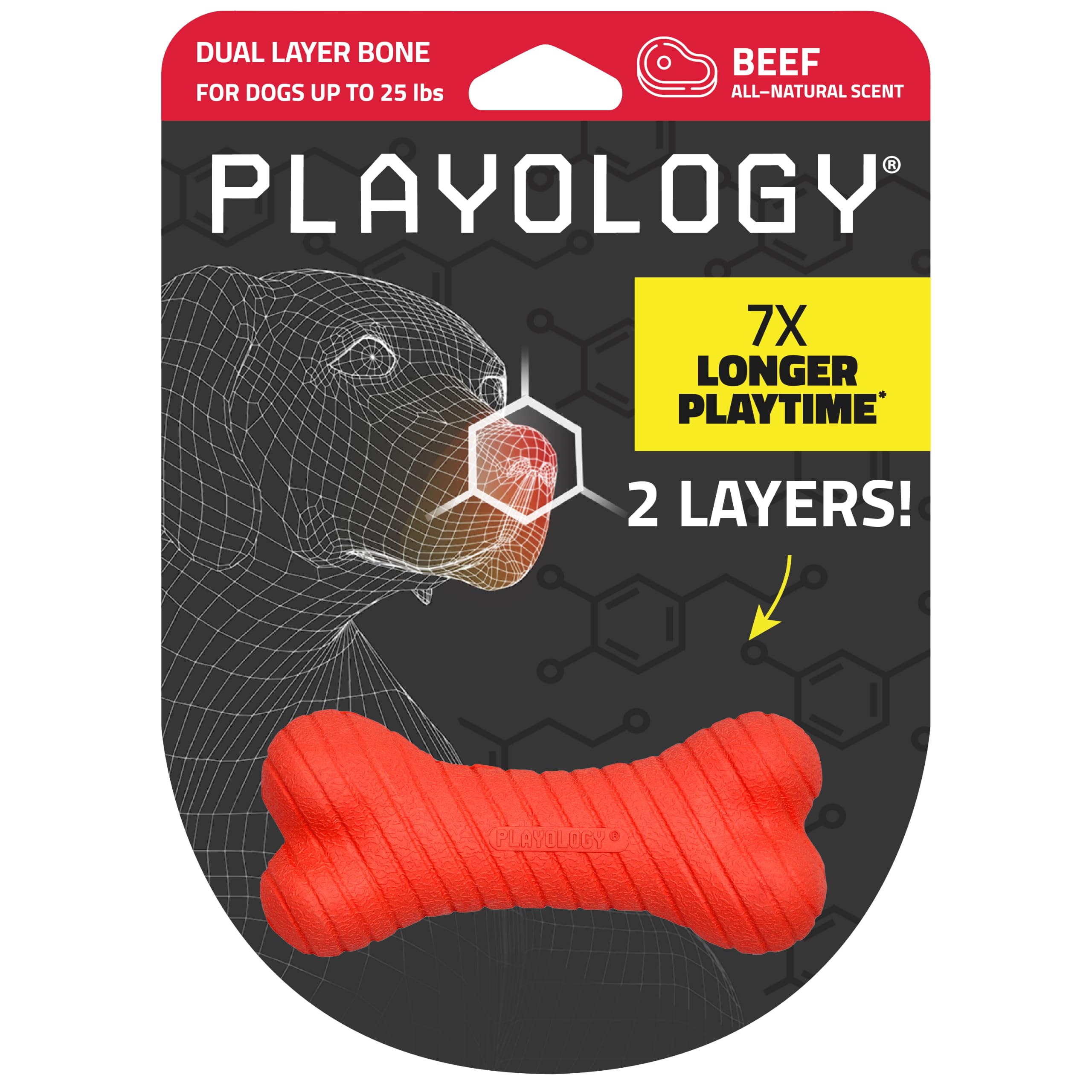 Playology os double couche face avant montrant couleur rouge et parfum bœuf