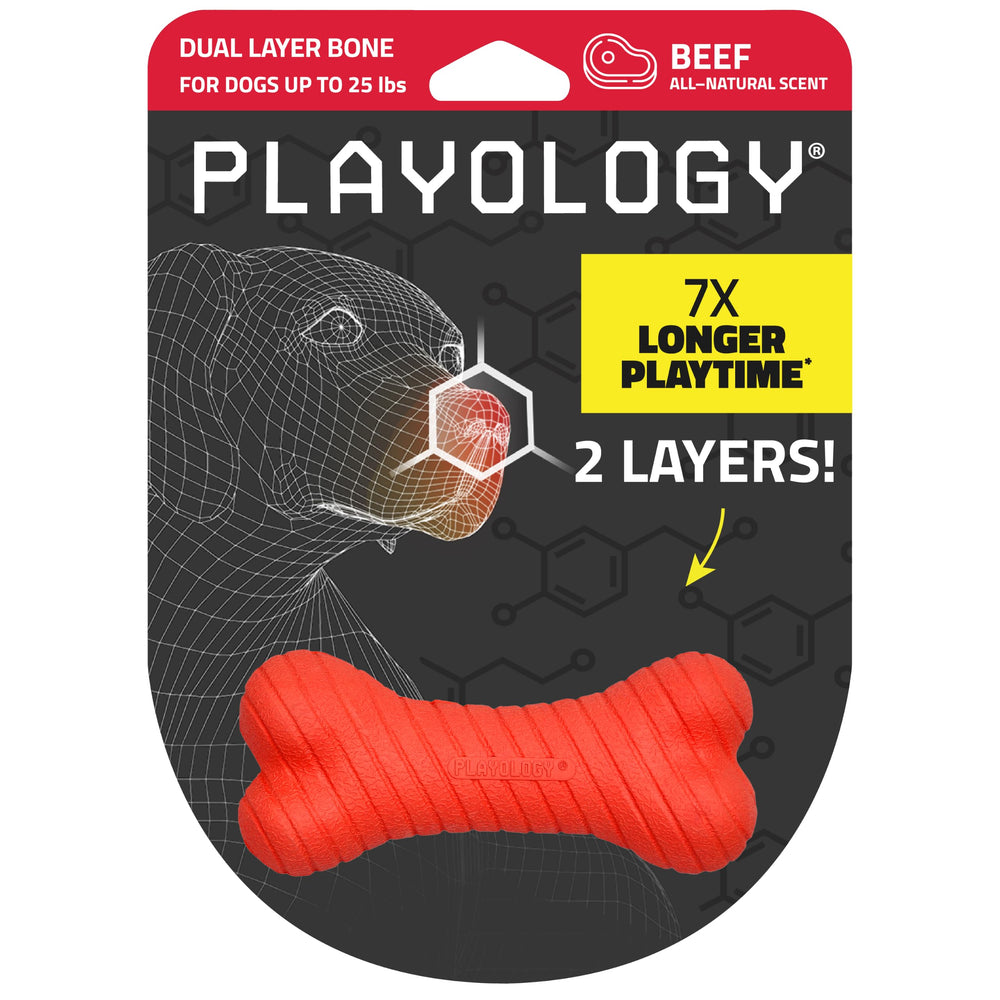 Playology os double couche face avant montrant couleur rouge et parfum bœuf