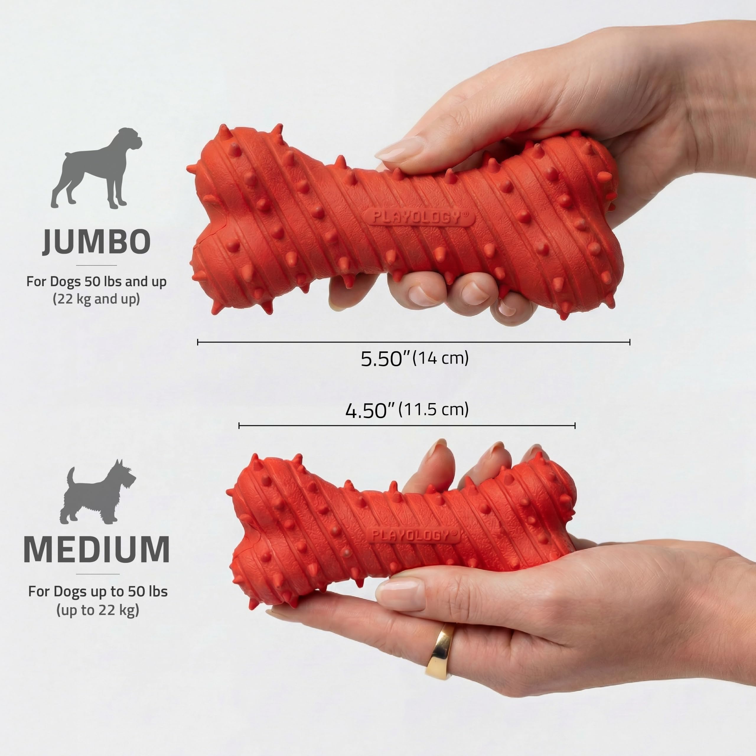 Playology comparaison de taille montrant adaptation pour chiots moyens