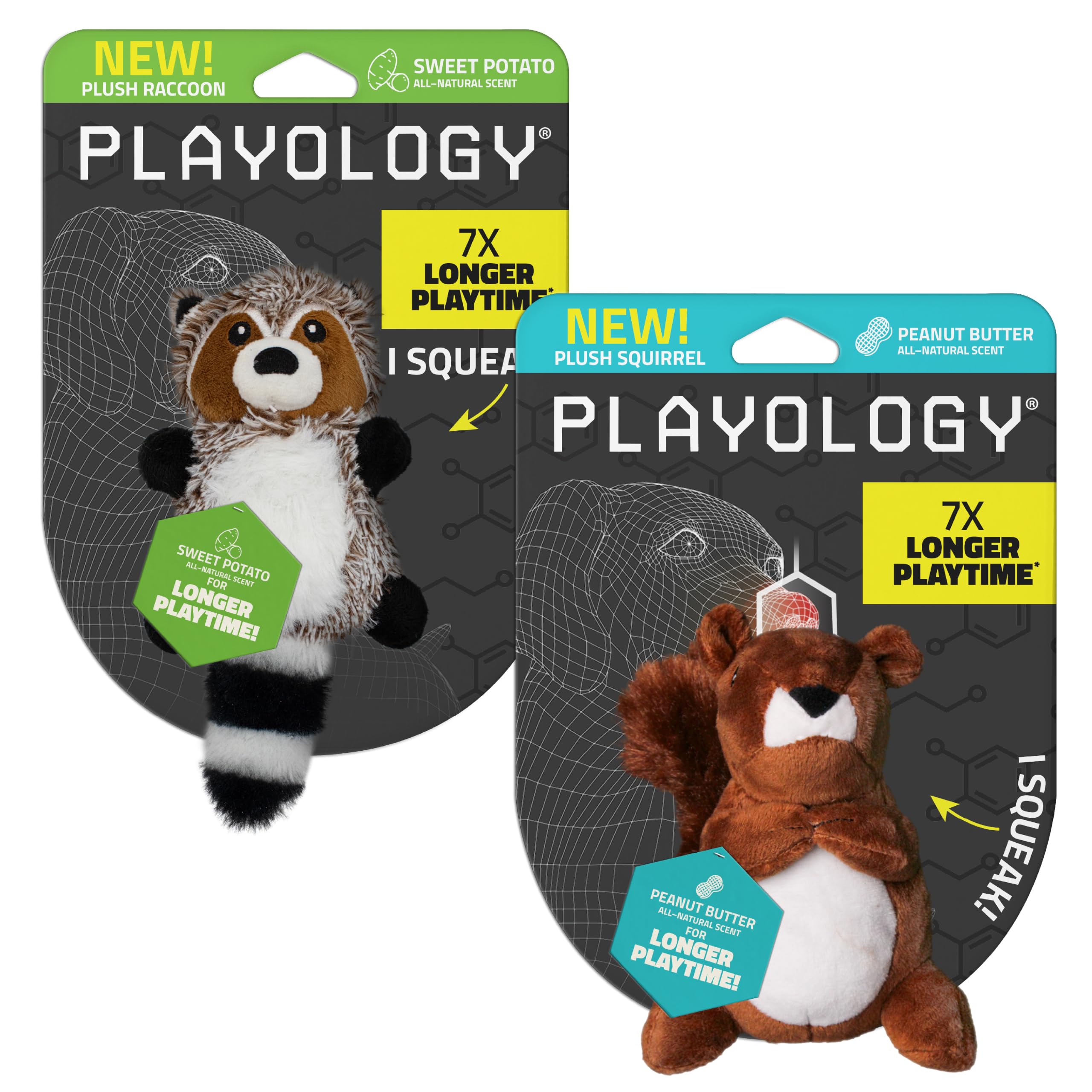 Playology peluche raton-laveur vue avant montrant le couineur et l'apparence mignonne