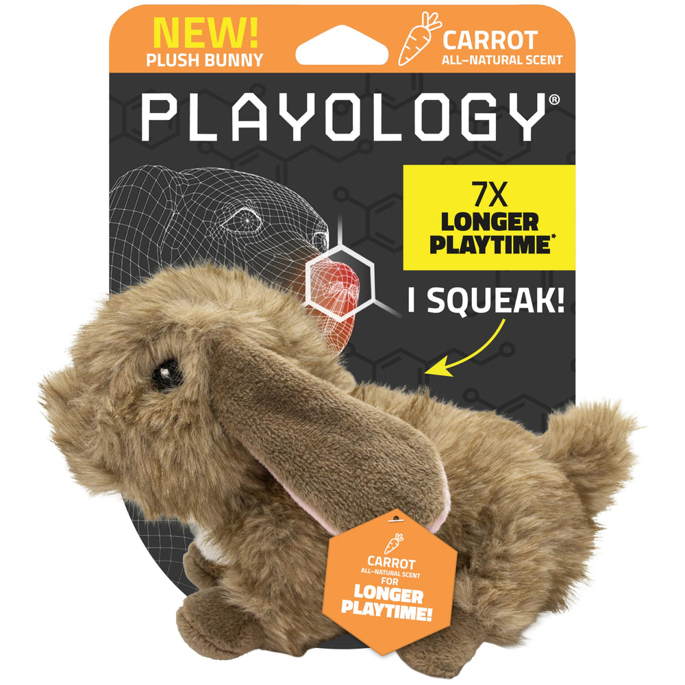 Playology Plush Bunny vue de face montrant la peluche attrayante et sûre pour chiots