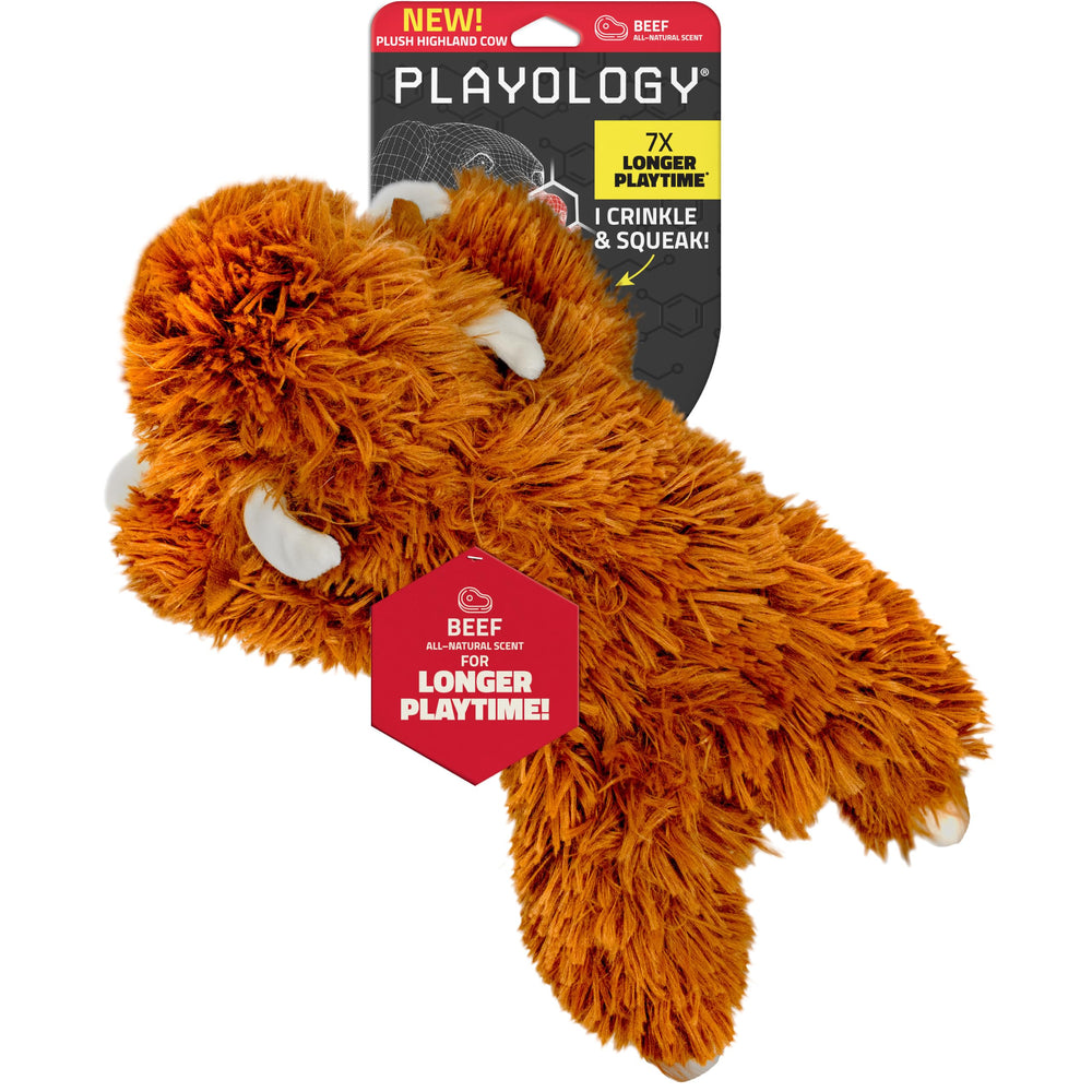 Playology peluche vache face avant montrant le couineur et attirant l'intérêt