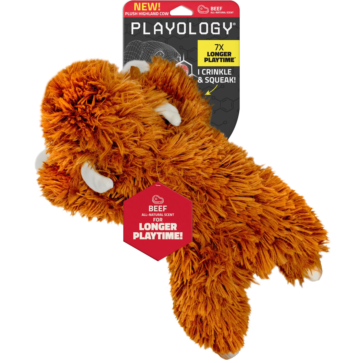 Playology peluche vache face avant montrant le couineur et attirant l'intérêt